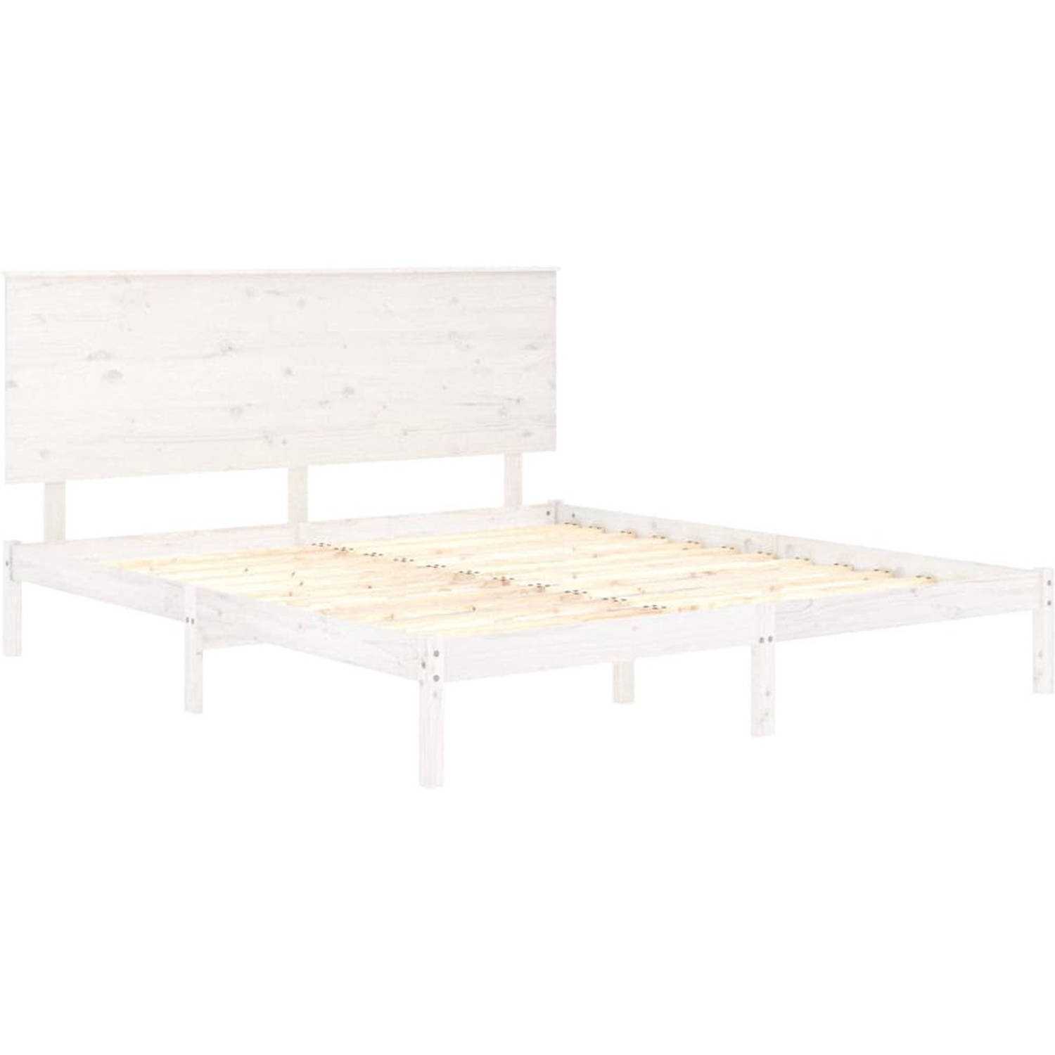 The Living Store Bedframe Grenenhout - 205.5 x 155.5 x 93.5 cm - Wit