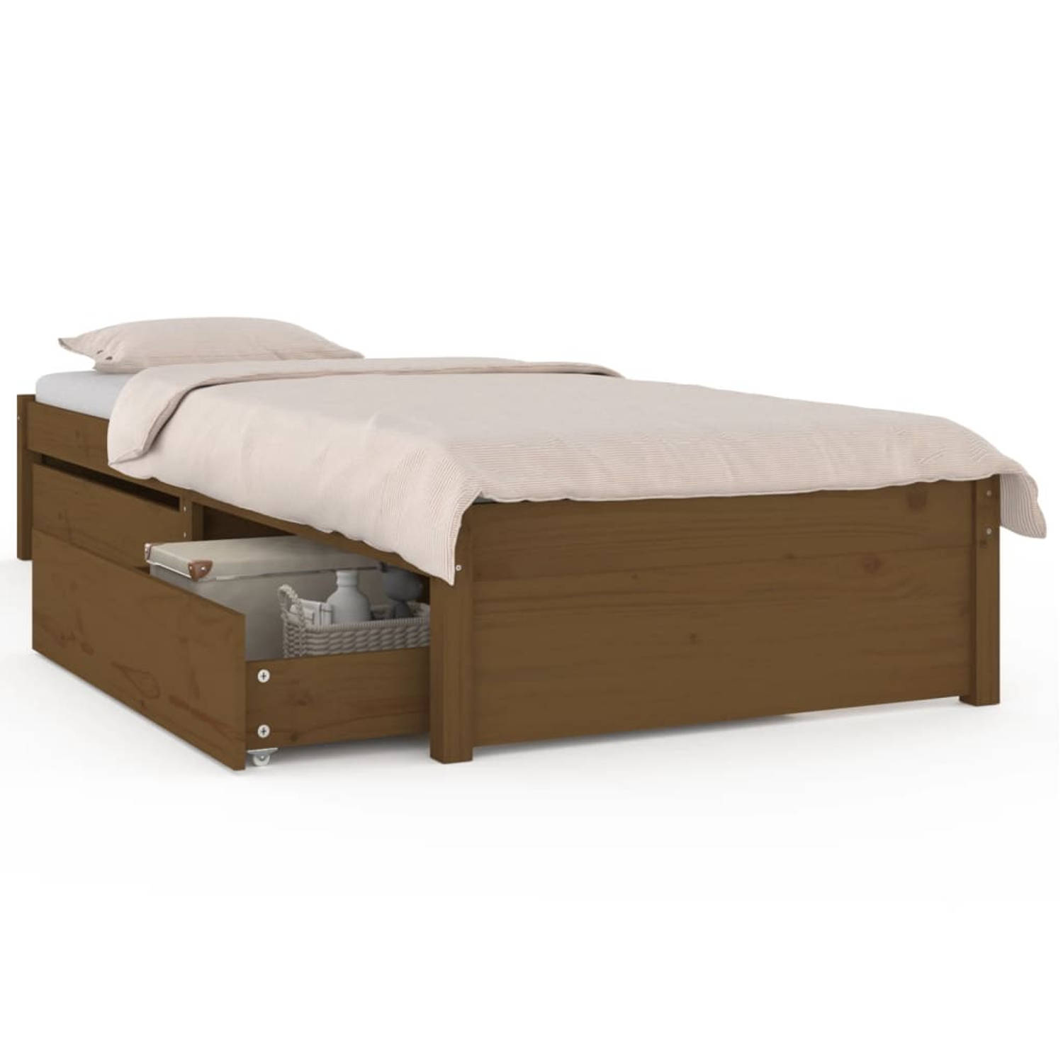 The Living Store Bedframe met lades honingbruin 90x200 cm - Bedframe - Bedframes - Eenpersoonsbed - Bed - Bedombouw - Ledikant - Pallet Bedframe - Ledikant - Eenpersoonsbedden - Be