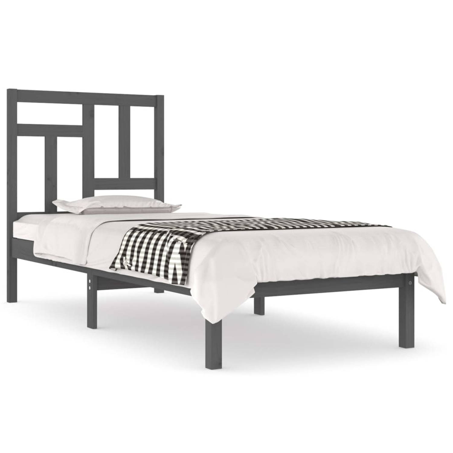 The Living Store Bedframe massief grenenhout grijs 90x190 cm 3FT Single - Bedframe - Bedframes - Bed - Bedbodem - Ledikant - Bed Frame - Massief Houten Bedframe - Slaapmeubel - Een