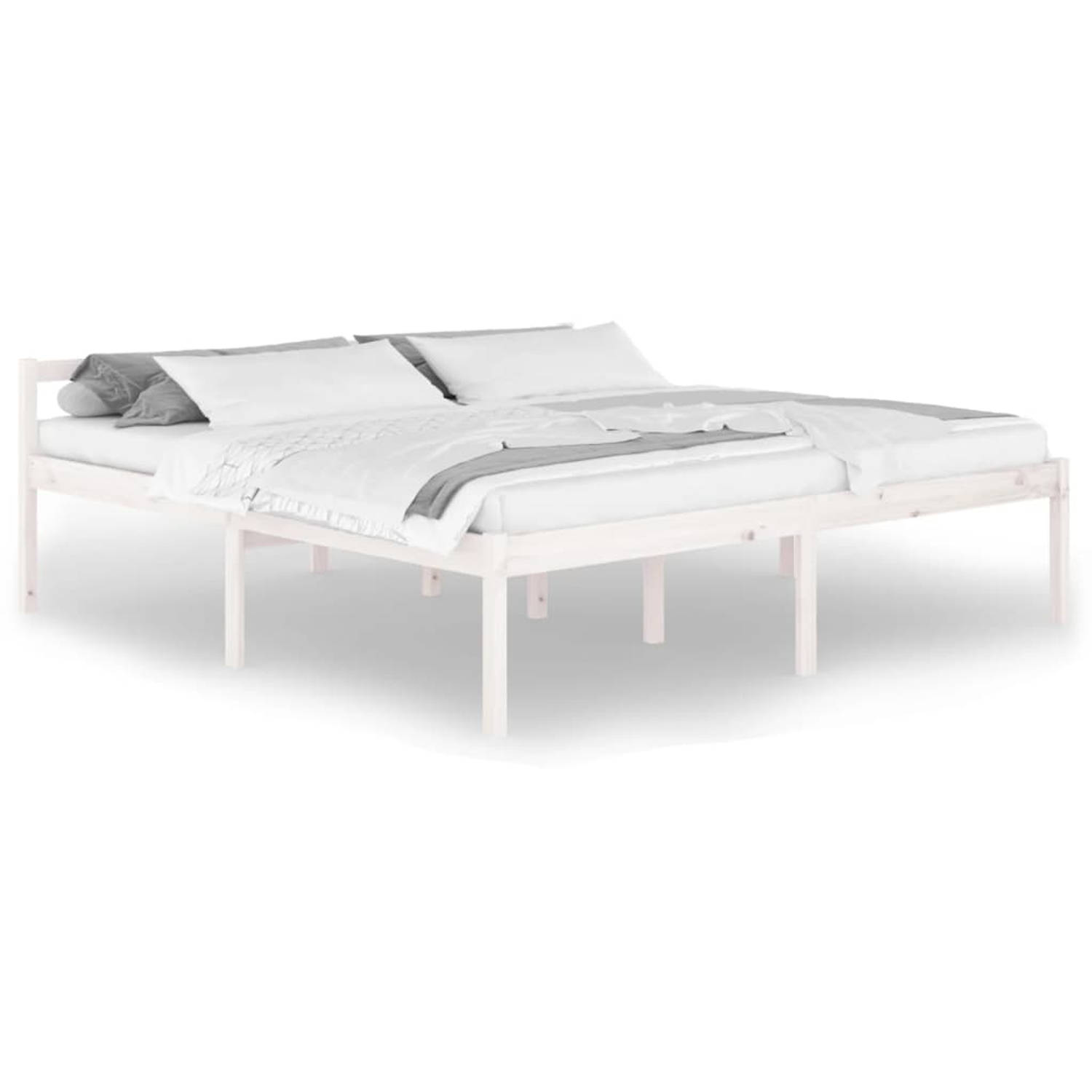 The Living Store Bedframe massief grenenhout wit 200x200 cm - Bedframe - Bedframes - Bed - Bedbodem - Ledikant - Bed Frame - Massief Houten Bedframe - Slaapmeubel - Tweepersoonsbed