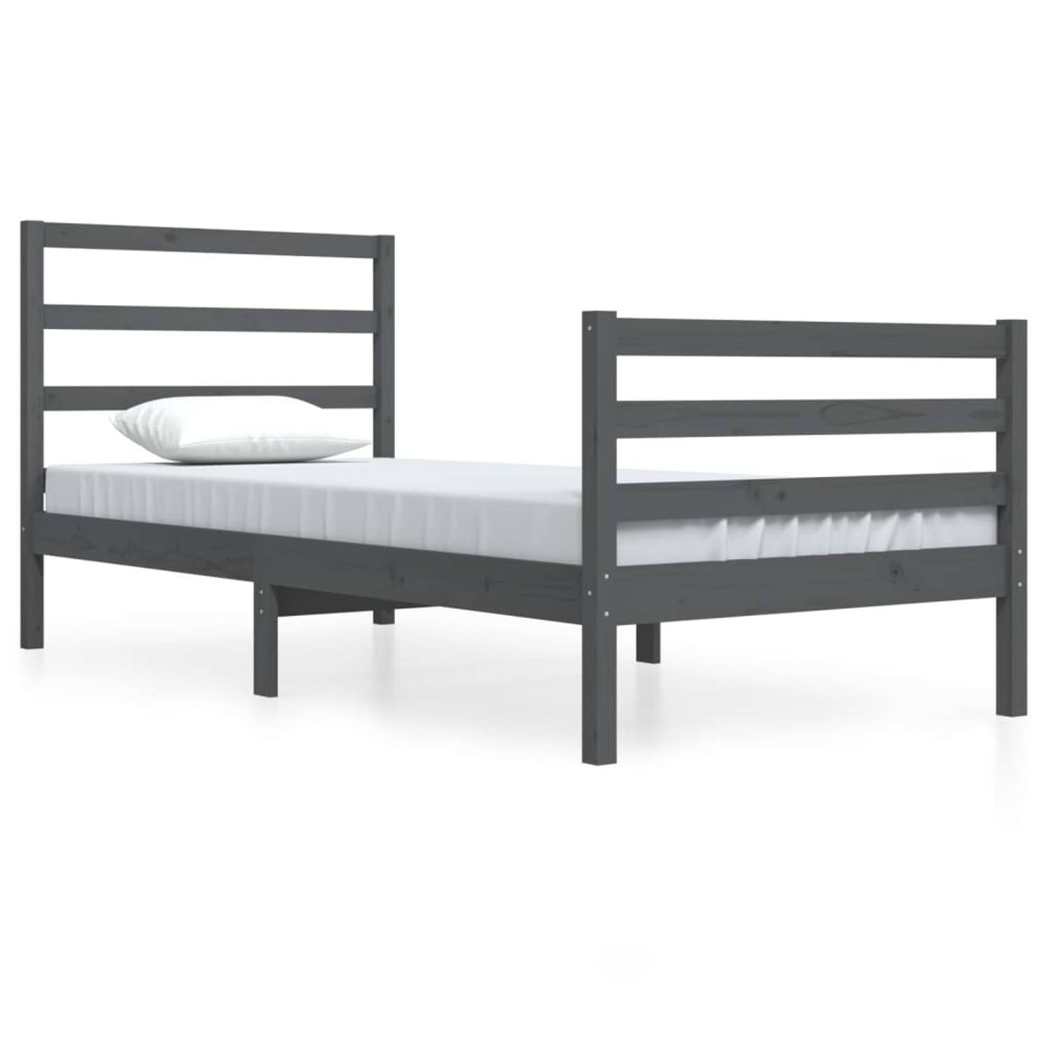 The Living Store Bedframe massief grenenhout grijs 90x200 cm - Bedframe - Bedframes - Bed - Bedbodem - Ledikant - Bed Frame - Massief Houten Bedframe - Slaapmeubel - Bedden - Bedbo