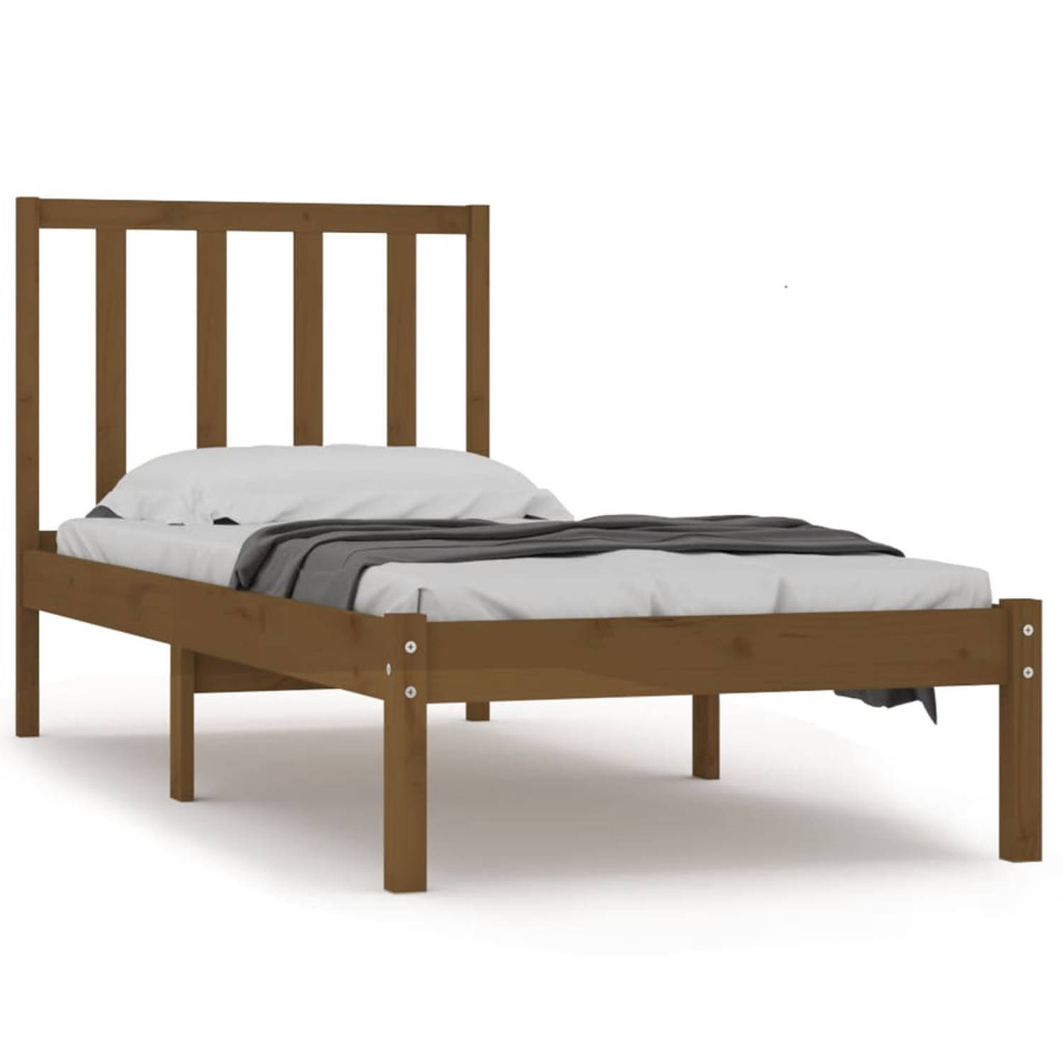 The Living Store Bedframe massief grenenhout honingbruin 90x190 cm 3FT Single - Bedframe - Bedframes - Bed - Bedbodem - Ledikant - Bed Frame - Massief Houten Bedframe - Slaapmeubel