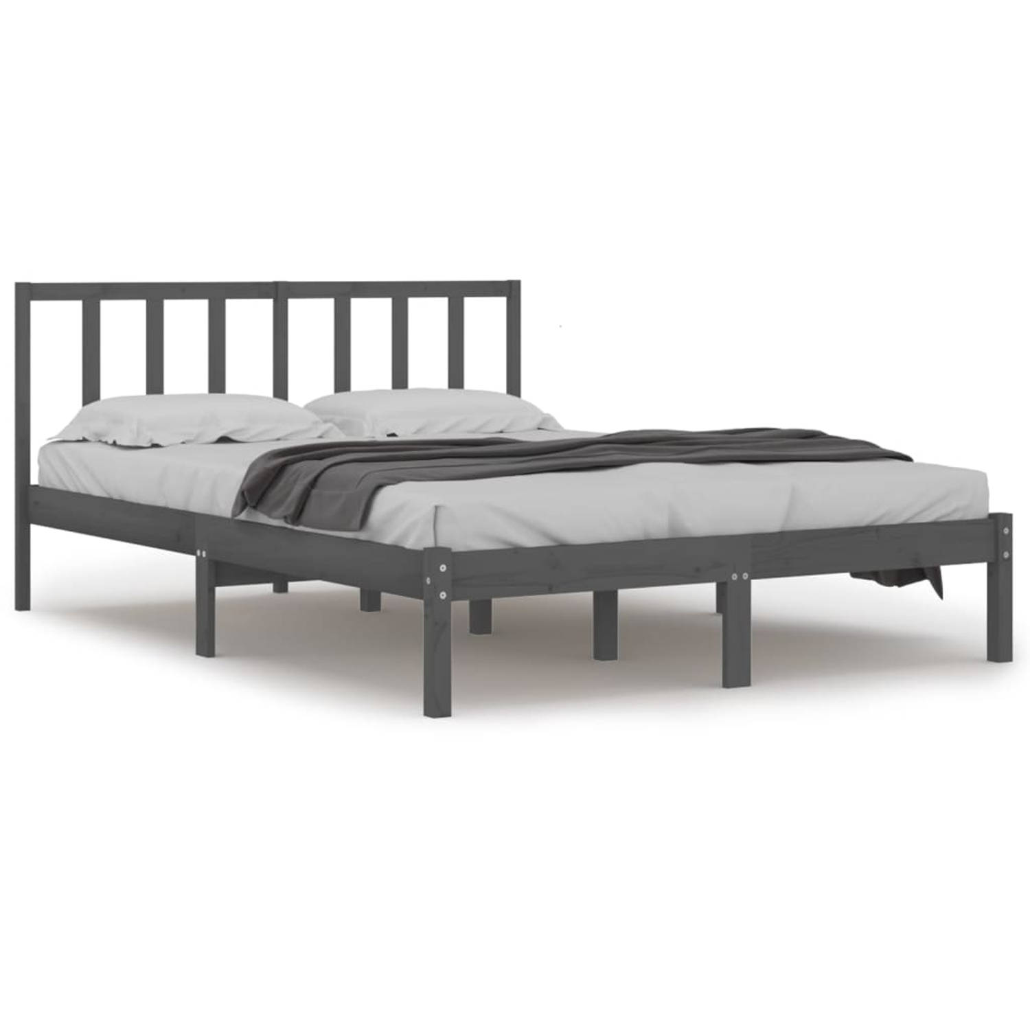 The Living Store Bedframe massief grenenhout grijs 140x200 cm - Bedframe - Bedframes - Bed - Bedbodem - Ledikant - Bed Frame - Massief Houten Bedframe - Slaapmeubel - Bedden - Bedb