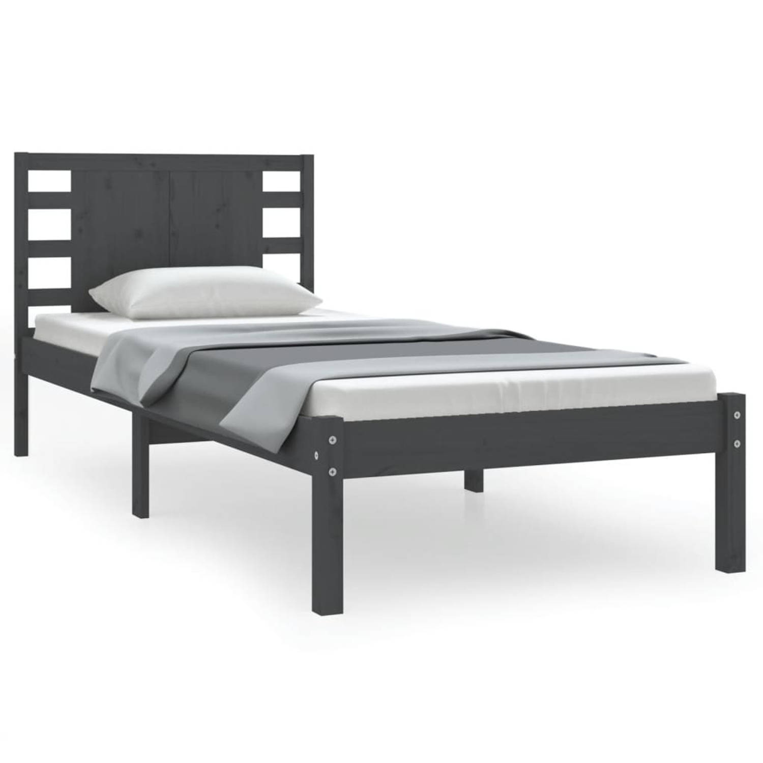 The Living Store Bedframe massief grenenhout grijs 90x200 cm - Bedframe - Bedframes - Eenpersoonsbed - Bed - Bedombouw - Ledikant - Houten Bedframe - Eenpersoonsbedden - Bedden - B