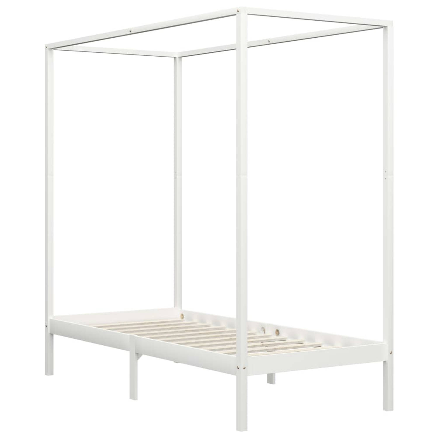 The Living Store Hemelbedframe massief grenenhout wit 90x200 cm - Bed