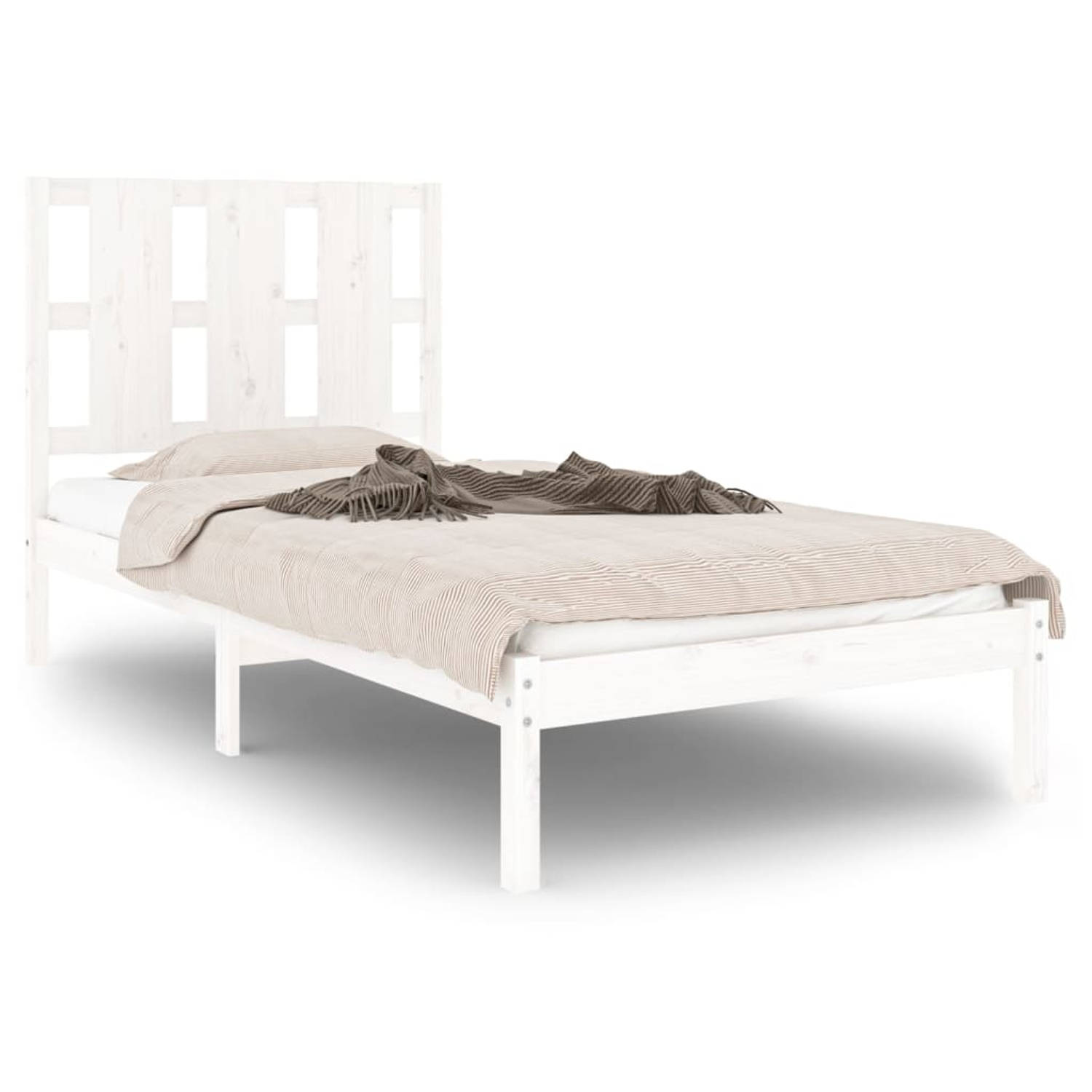 The Living Store Bedframe massief grenenhout wit 90x200 cm - Bedframe - Bedframes - Bed - Bedbodem - Ledikant - Bed Frame - Massief Houten Bedframe - Slaapmeubel - Eenpersoonsbed -