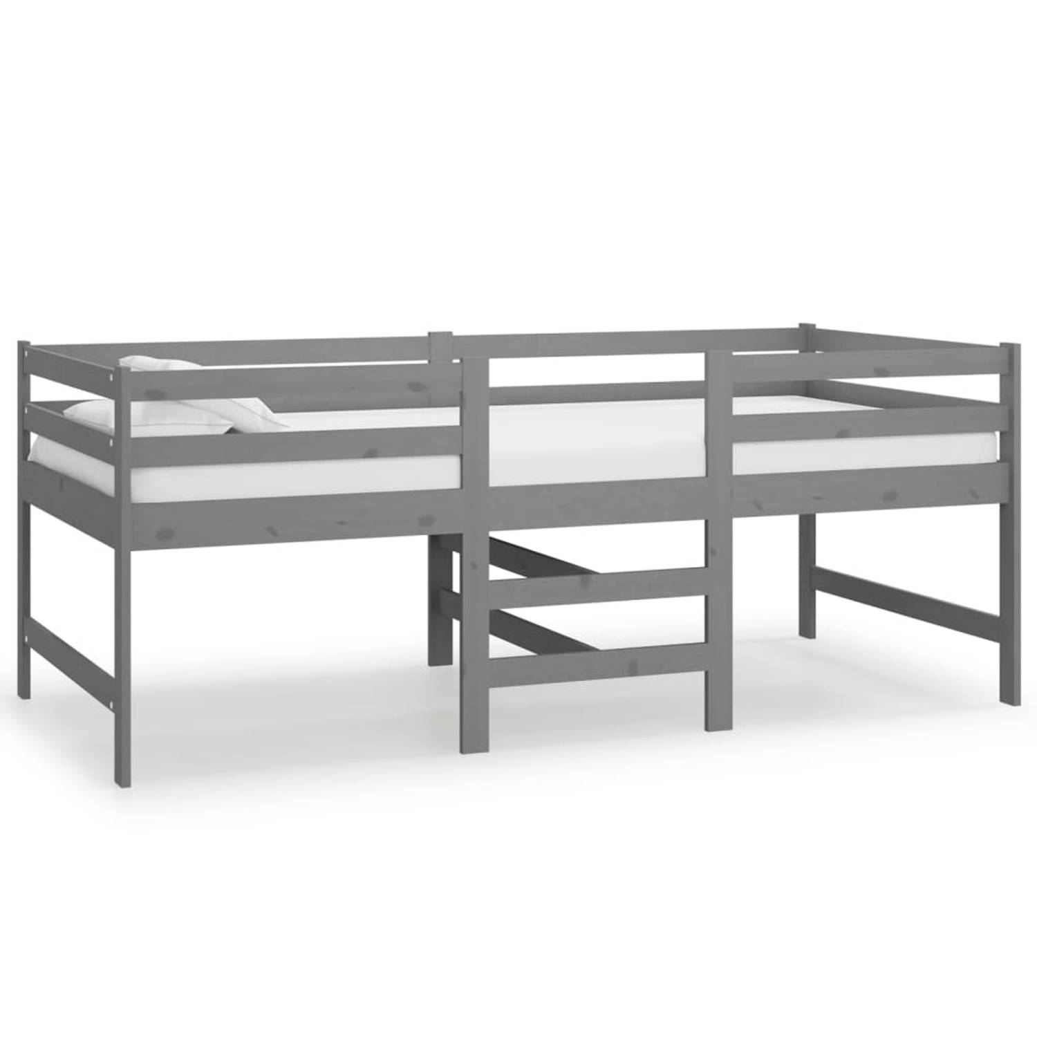 The Living Store Bed halfhoog massief grenenhout grijs 90x200 cm - Bedframe - Bedframes - Halfhoog Bed - Houten Bed - Eenpersoonsbed - Slaapkameraccessoire - Halfhoge Bedden - Hout