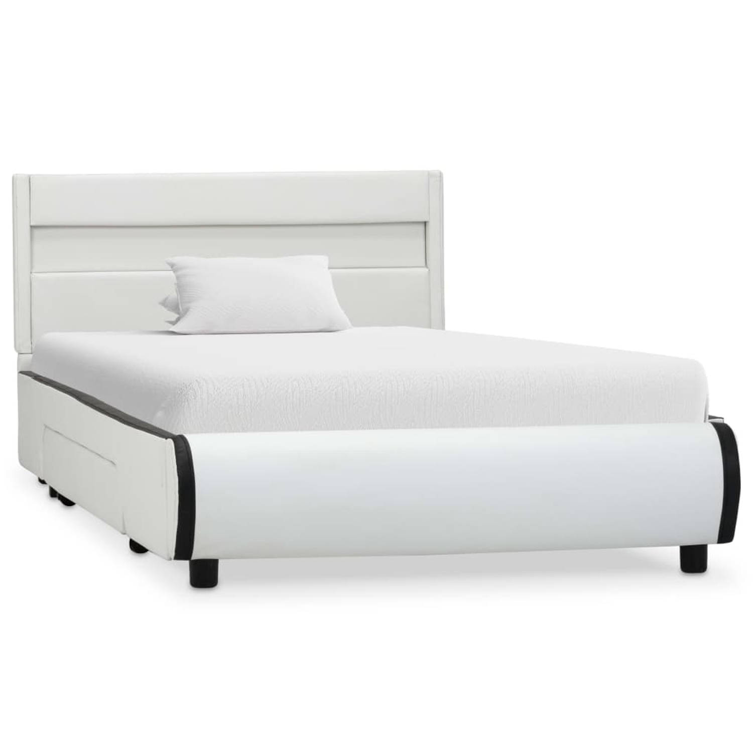 The Living Store Bedframe met LED kunstleer wit 90x200 cm - Bed