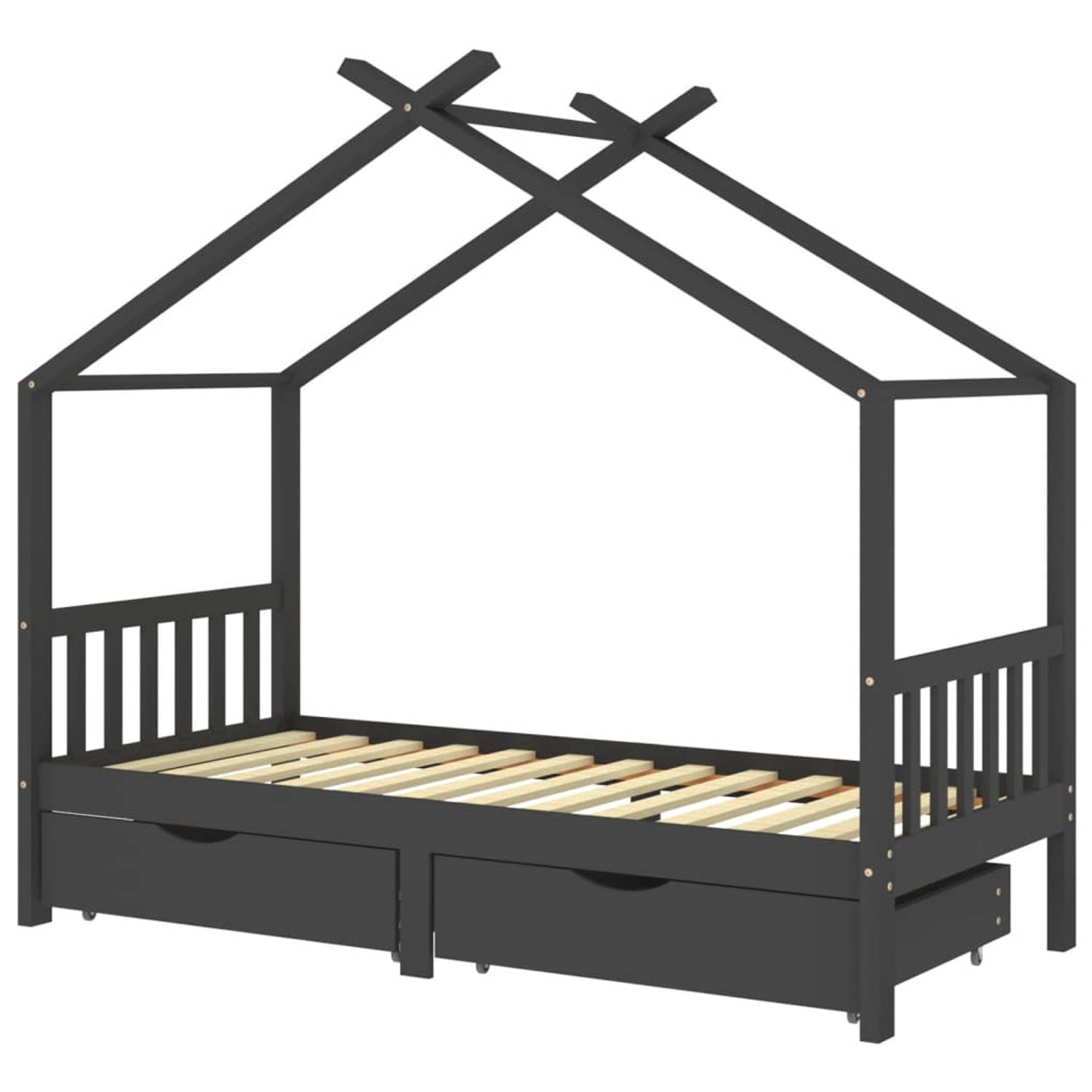The Living Store Kinderbedframe met lades grenenhout donkergrijs 90x200 cm - Bed