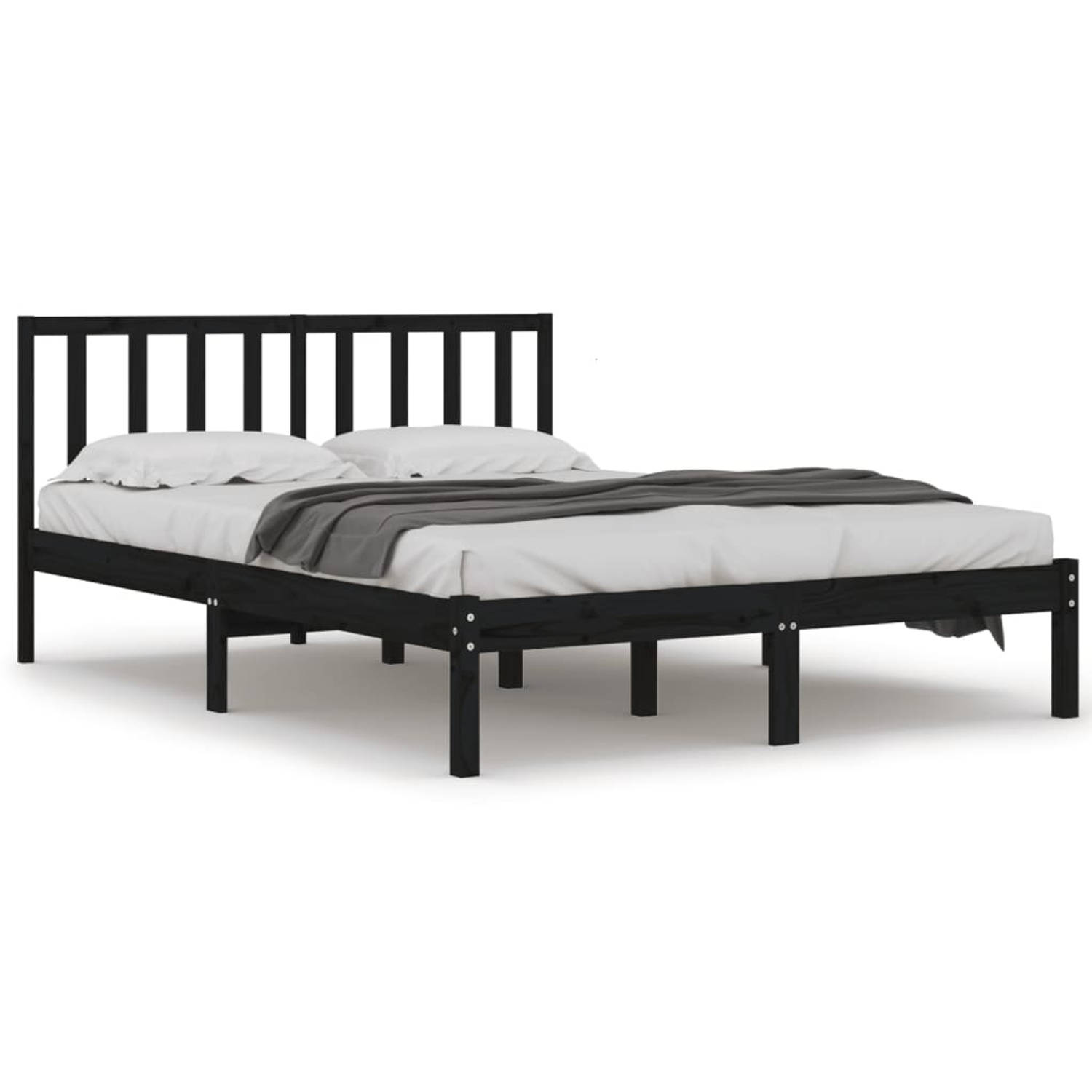 The Living Store Bedframe massief grenenhout zwart 180x200 cm 6FT Super King - Bedframe - Bedframes - Bed - Bedbodem - Ledikant - Bed Frame - Massief Houten Bedframe - Slaapmeubel