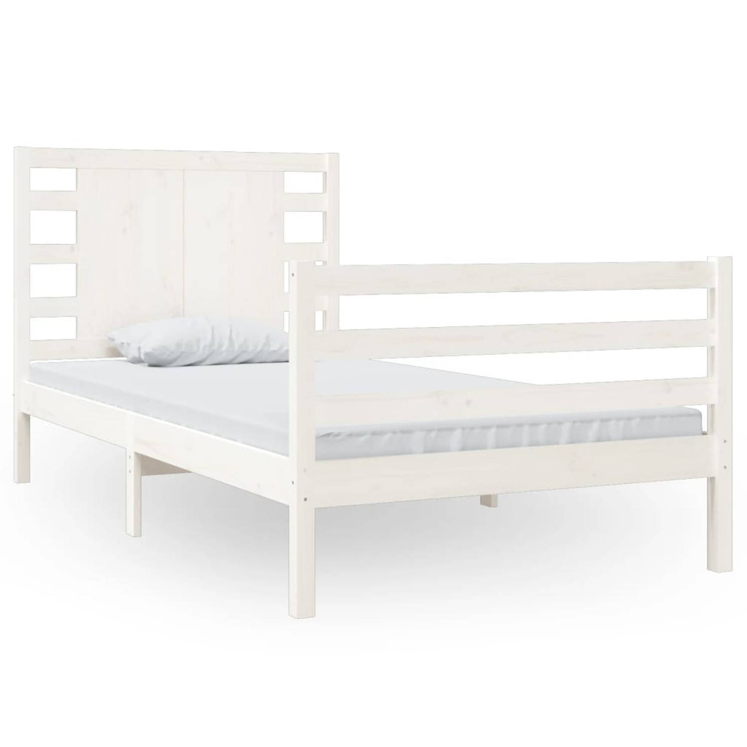 The Living Store Bedframe massief grenenhout wit 90x200 cm - Bedframe - Bedframes - Bed - Bedbodem - Ledikant - Bed Frame - Massief Houten Bedframe - Slaapmeubel - Eenpersoonsbed -