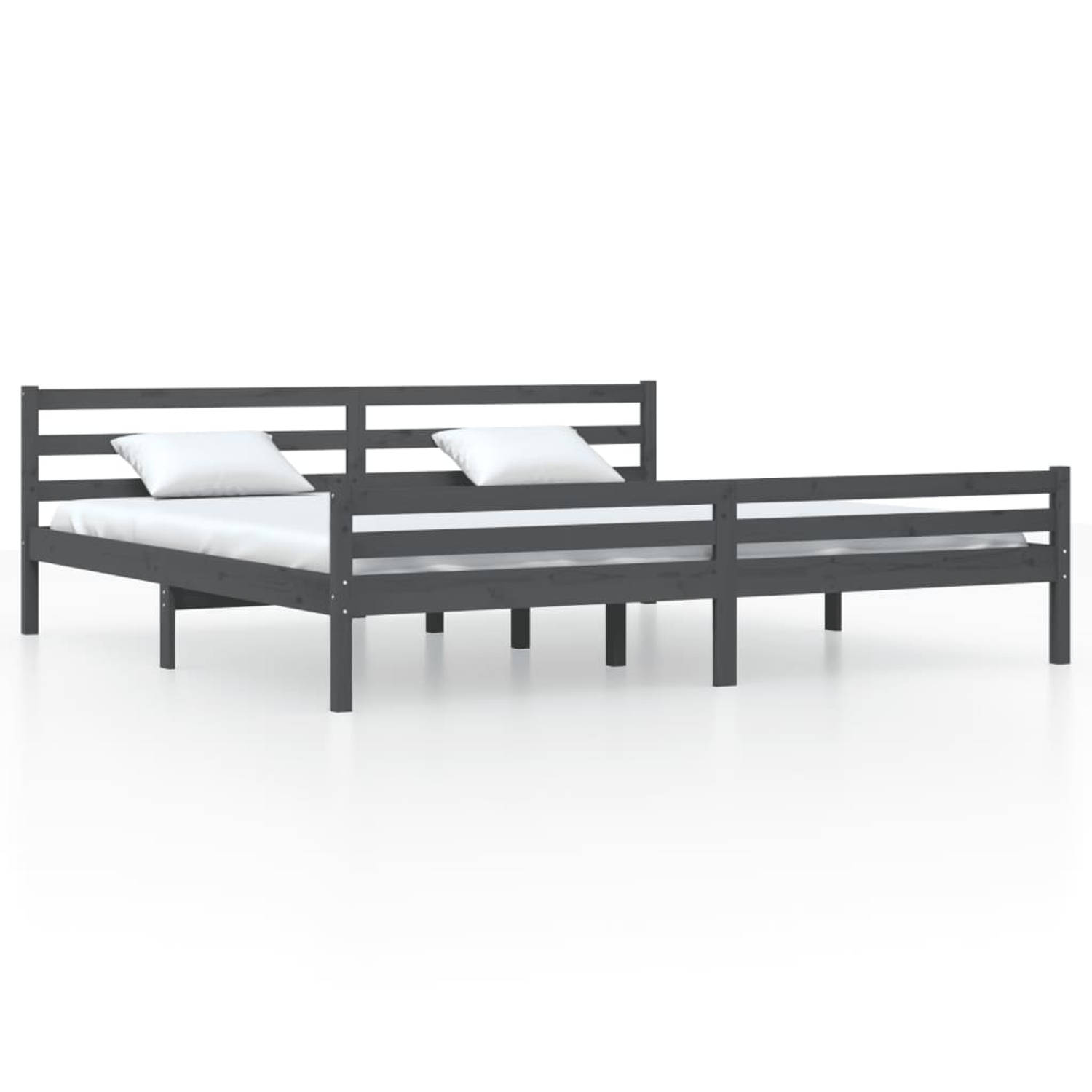 The Living Store Bedframe massief hout grijs 180x200 cm 6FT Super King - Bed