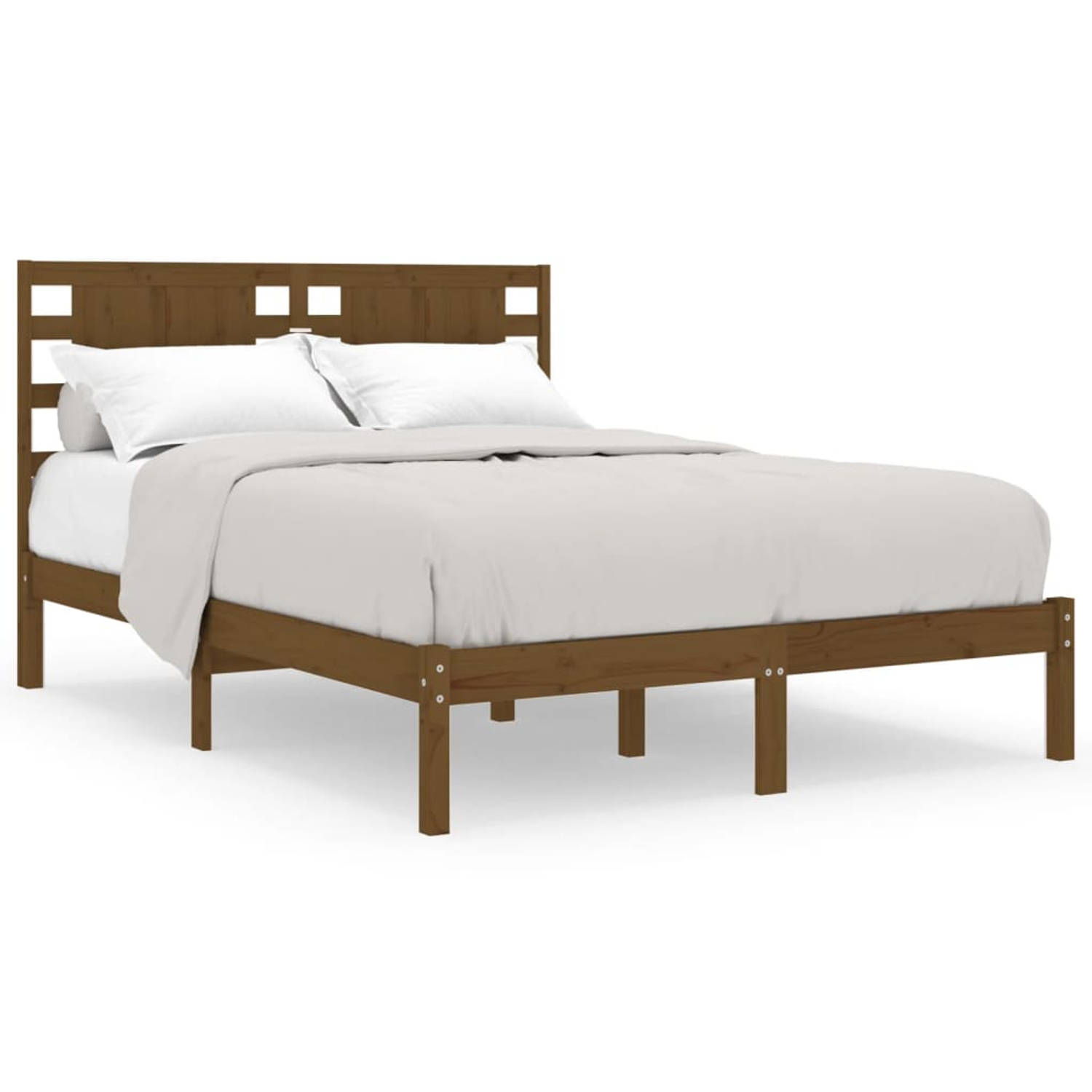 The Living Store Bedframe massief hout honingbruin 135x190 cm 4FT6 Double - Bedframe - Bedframes - Tweepersoonsbed - Bed - Bedombouw - Dubbel Bed - Frame - Bed Frame - Ledikant - H
