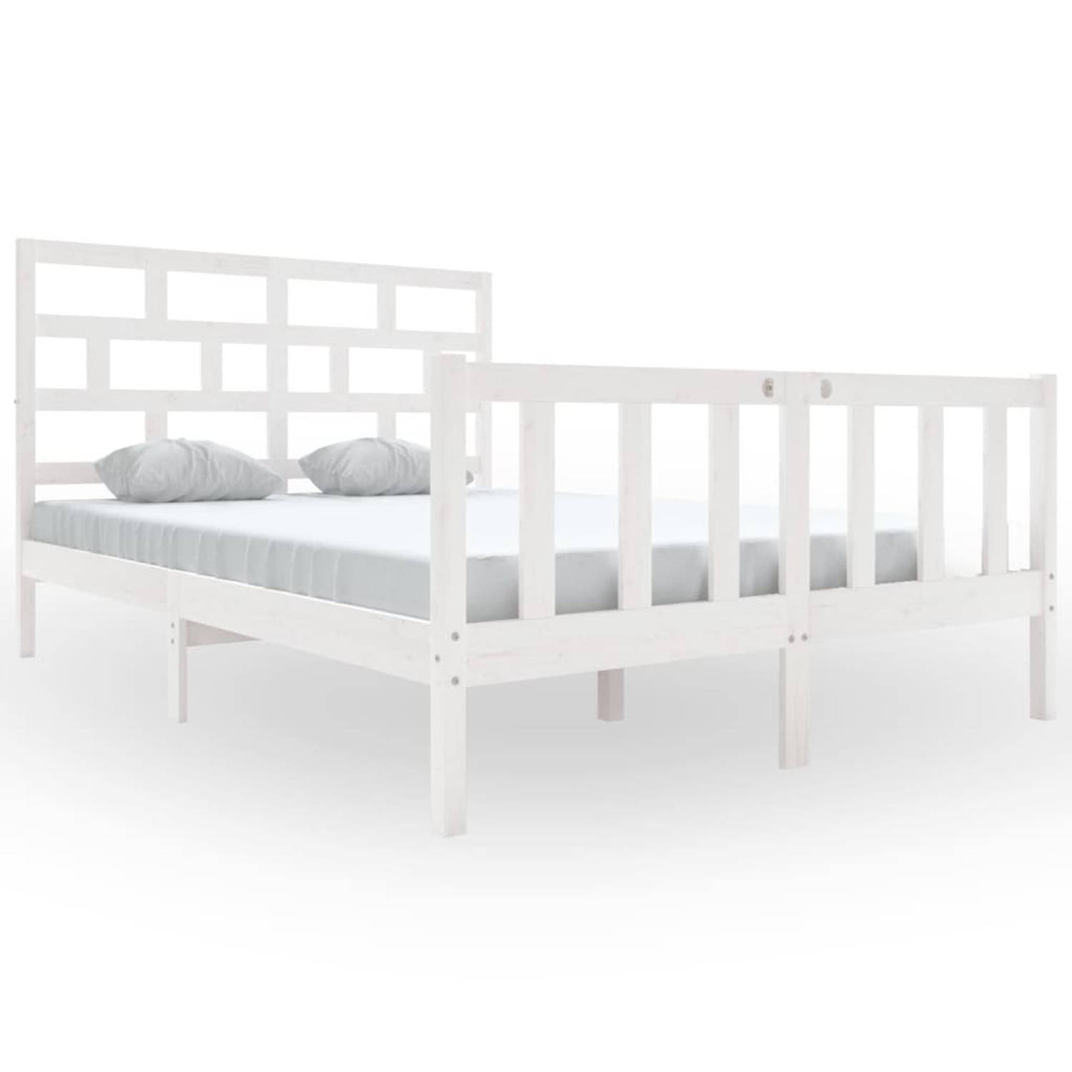 The Living Store Bedframe massief grenenhout wit 140x200 cm - Bedframe - Bedframes - Bed - Bedbodem - Ledikant - Bed Frame - Massief Houten Bedframe - Slaapmeubel - Tweepersoonsbed