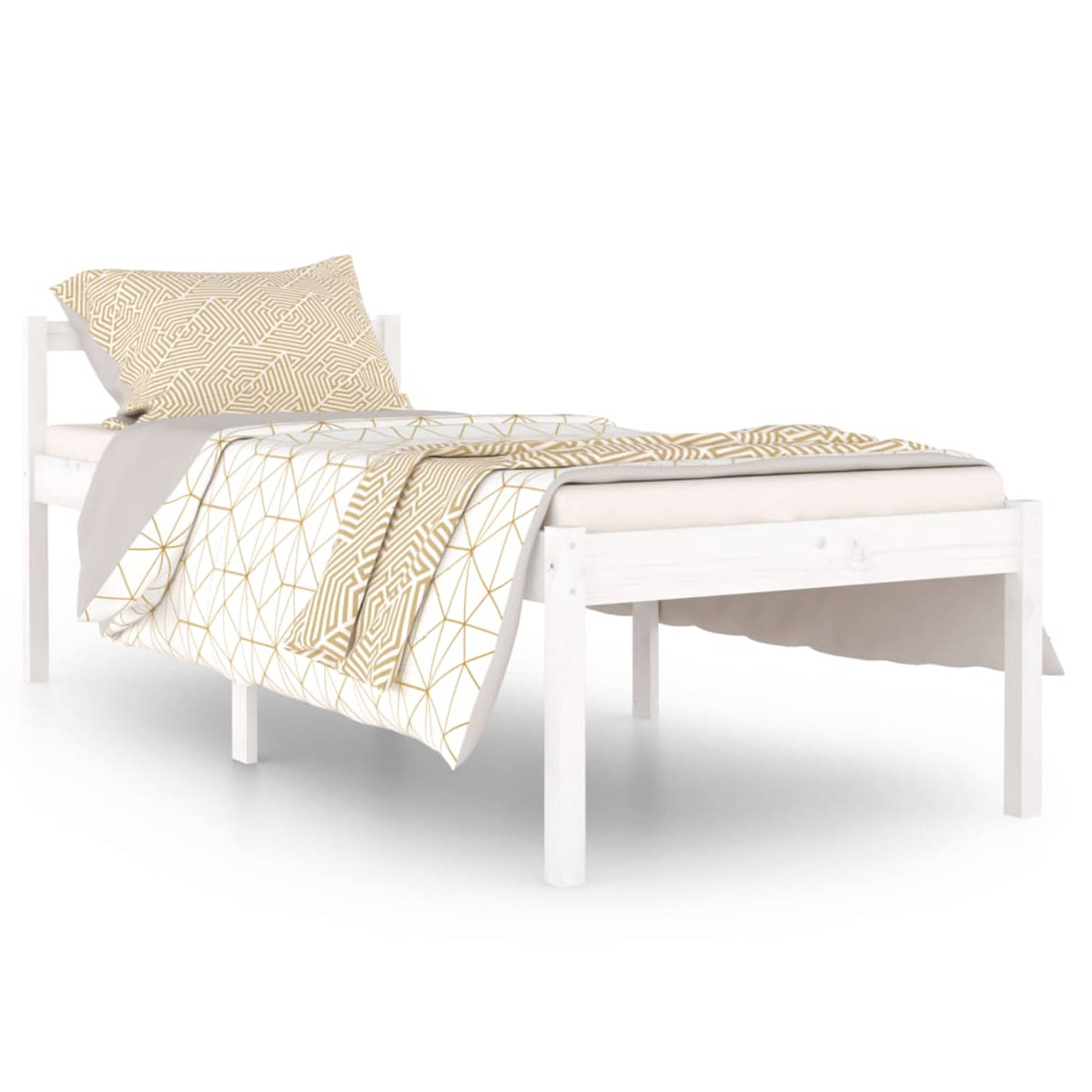 The Living Store Bedframe massief grenenhout wit 90x200 cm - Bedframe - Bedframes - Bed - Bedbodem - Ledikant - Bed Frame - Massief Houten Bedframe - Slaapmeubel - Eenpersoonsbed -