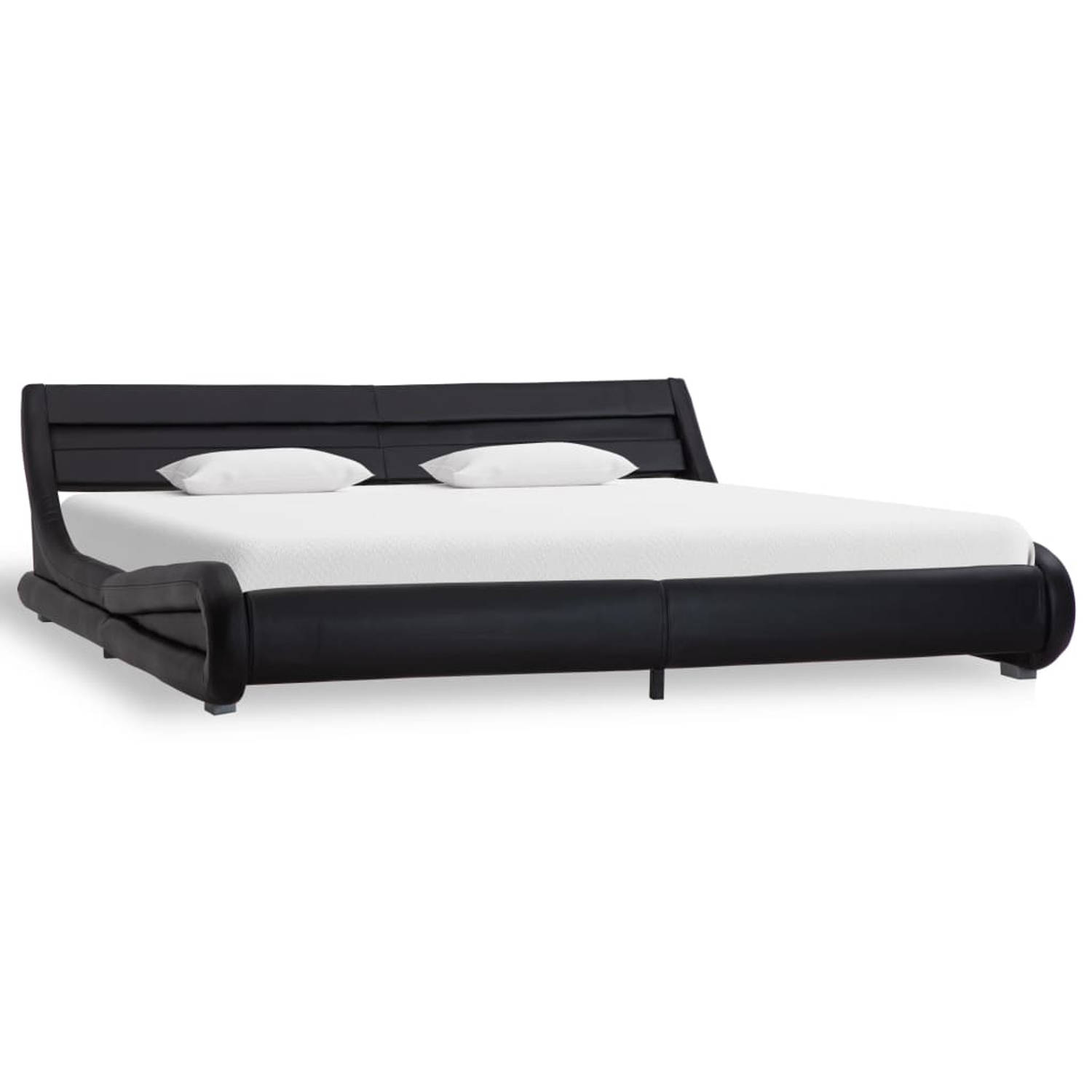 The Living Store Bedframe Kunstleer - 217x195x60 cm - Zwart