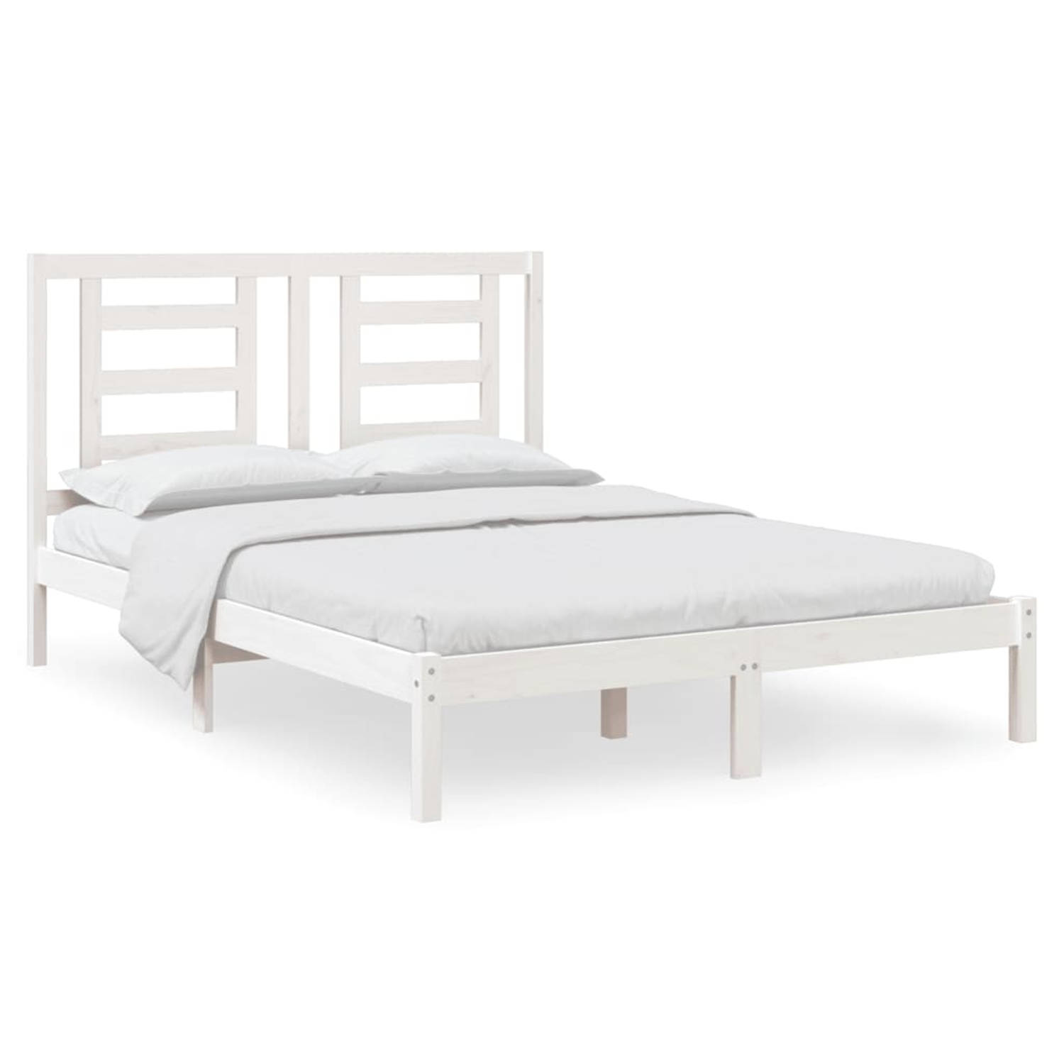 The Living Store Bedframe massief grenenhout wit 135x190 cm 4FT6 Double - Bedframe - Bedframes - Bed - Bedbodem - Ledikant - Bed Frame - Massief Houten Bedframe - Slaapmeubel - Twe