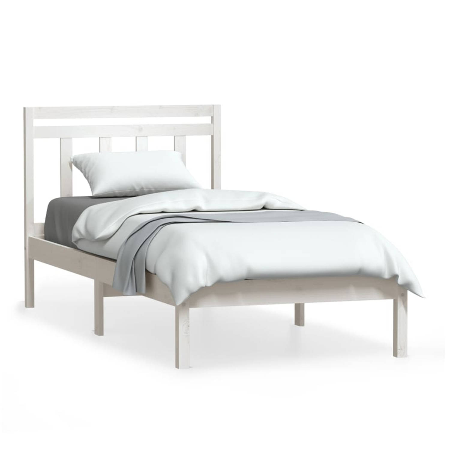 The Living Store Bedframe massief grenenhout wit 90x200 cm - Bedframe - Bedframes - Eenpersoonsbed - Bed - Bedombouw - Frame - Bed Frame - Ledikant - Bedframe Met Hoofdeinde - Eenp