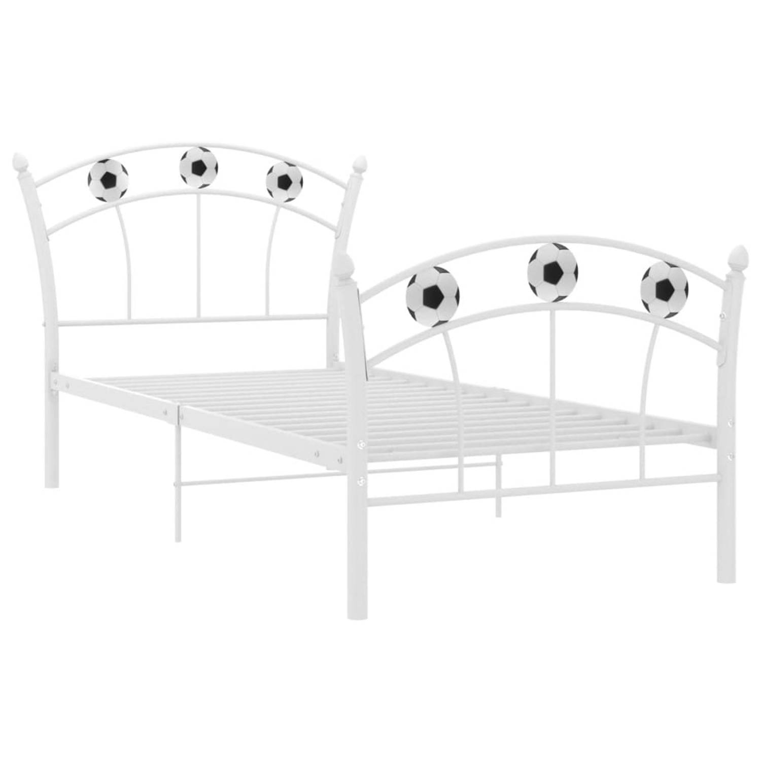 The Living Store Bedframe met voetbaldesign metaal wit 90x200 cm - Bedframe - Bedframe - Bed Frame - Bed Frames - Bed - Bedden - Metalen Bedframe - Metalen Bedframes - 1-persoonsbe