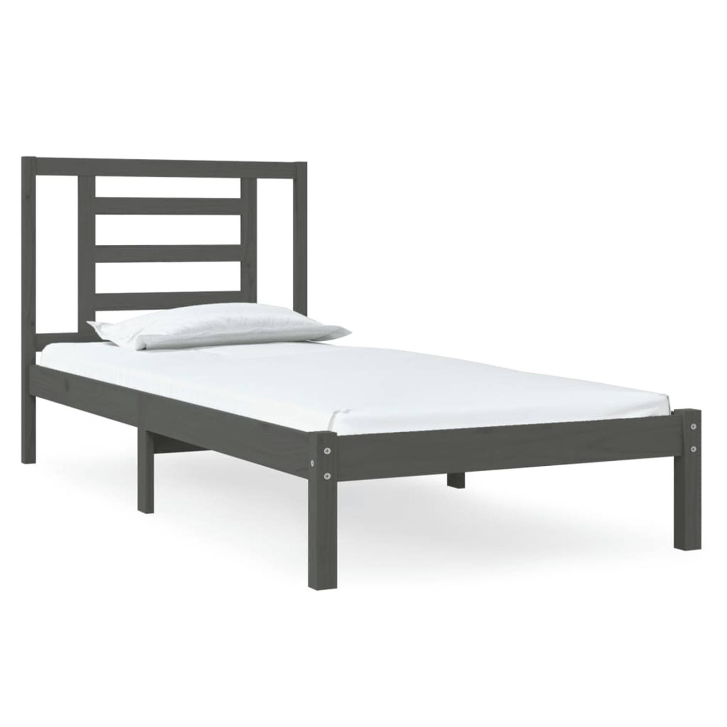 The Living Store Bedframe massief grenenhout grijs 90x200 cm - Bedframe - Bedframes - Bed - Bedbodem - Ledikant - Bed Frame - Massief Houten Bedframe - Slaapmeubel - Eenpersoonsbed