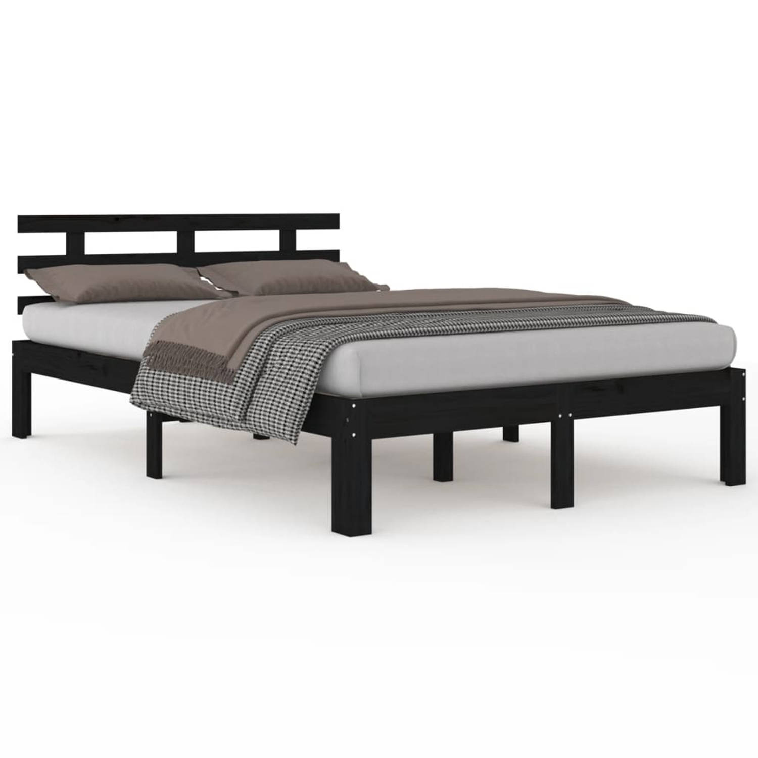 The Living Store Bedframe massief hout zwart 140x190 cm - Bedframe - Bedframes - Bed - Bedbodem - Ledikant - Bed Frame - Massief Houten Bedframe - Slaapmeubel - Tweepersoonsbed - B