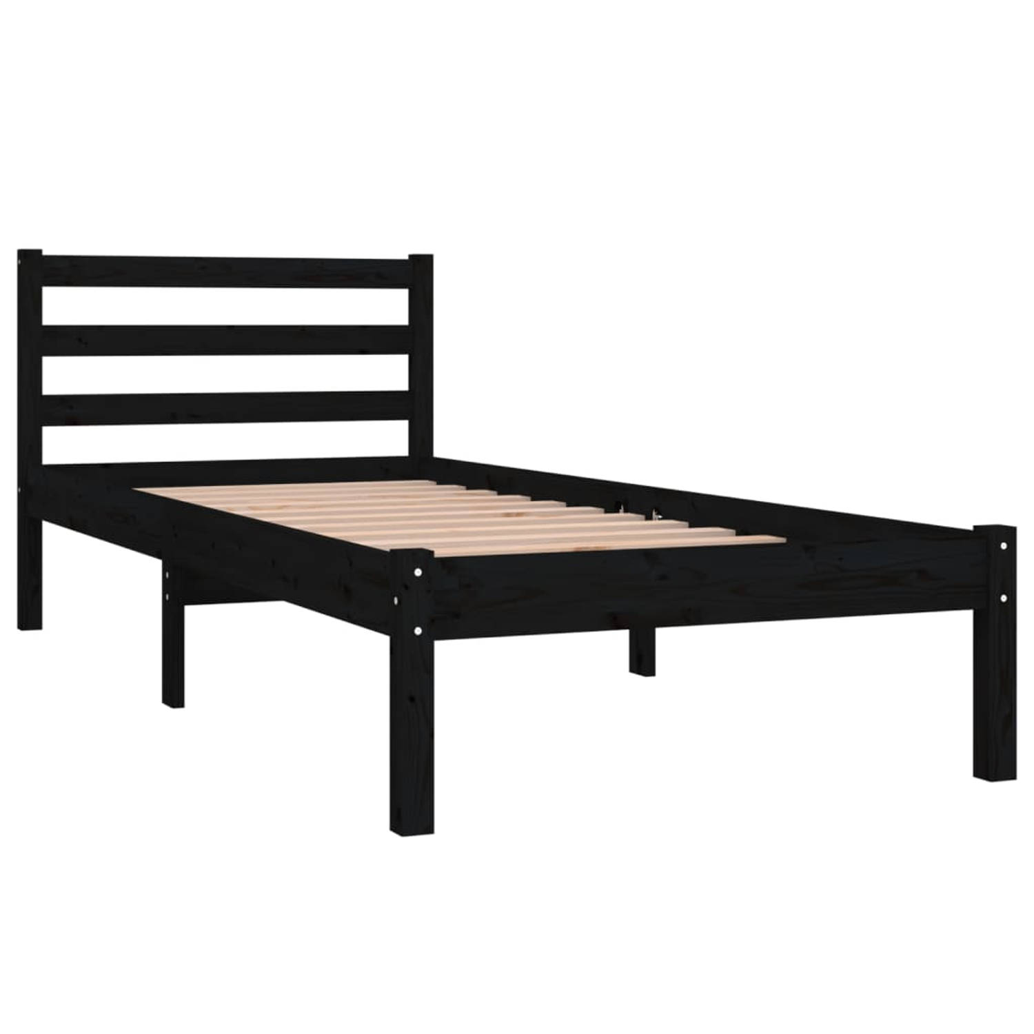 The Living Store Bedframe massief grenenhout zwart 75x190 cm 2FT6 Small Single - Bedframe - Bedframes - Bed - Bedbodem - Ledikant - Bed Frame - Massief Houten Bedframe - Slaapmeube