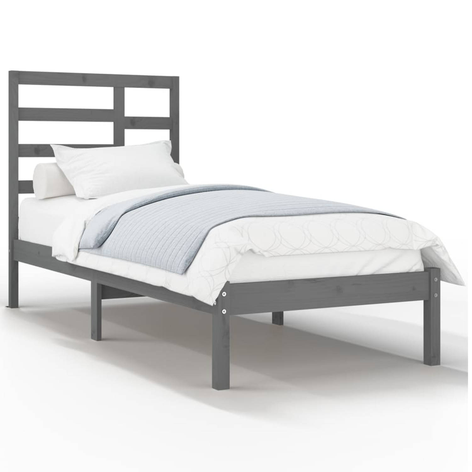 The Living Store Bedframe massief hout grijs 90x190 cm 3FT Single - Bedframe - Bedframes - Bed - Bedbodem - Ledikant - Bed Frame - Massief Houten Bedframe - Slaapmeubel - Eenpersoo