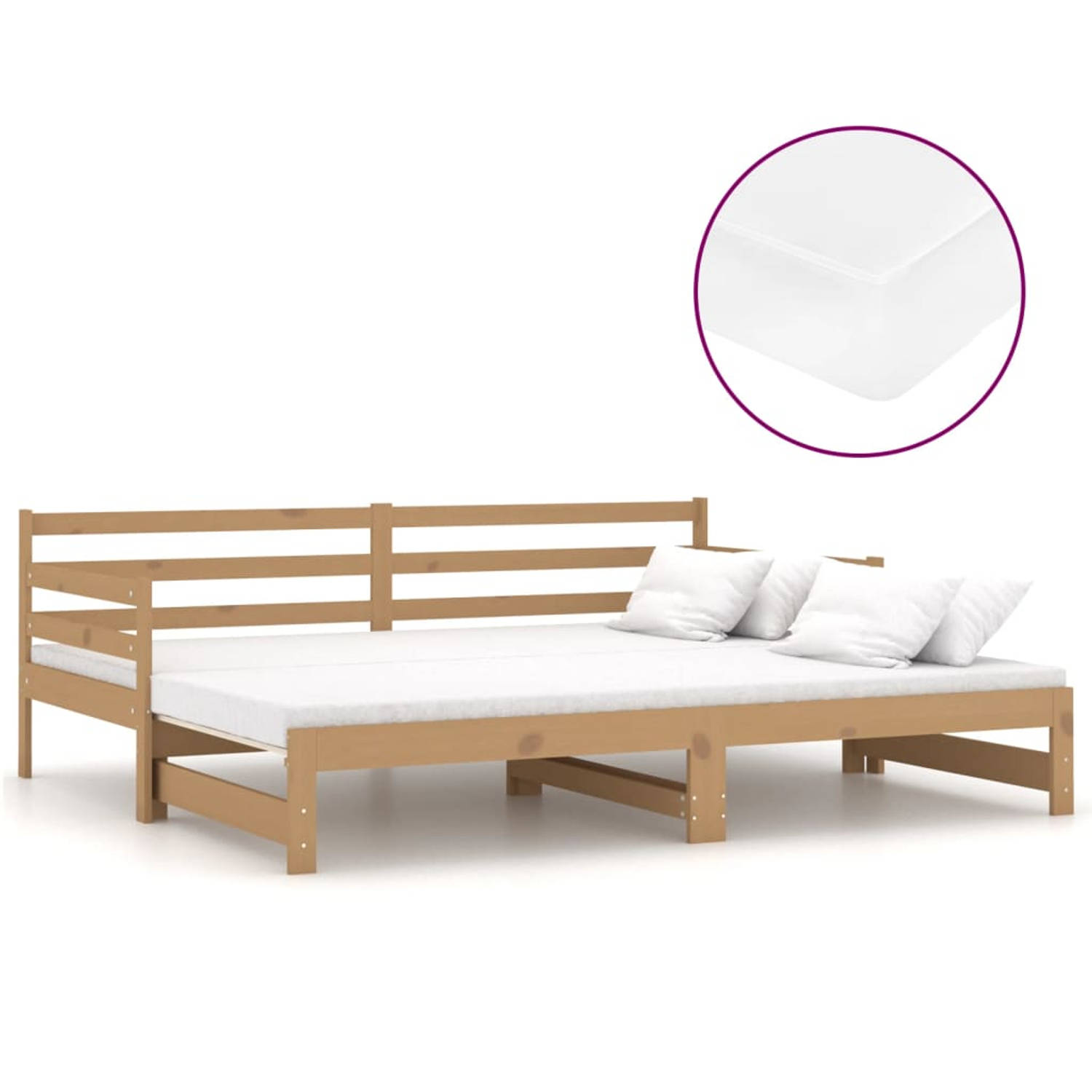 The Living Store Slaapbank uitschuifbaar grenenhout honingbruin 2x(90x200) cm - Bedbank - Bedbanken - Bed Bank - Bed Banken - Slaapbank - Slaapbanken - Slaap Bank - Slaap Banken -