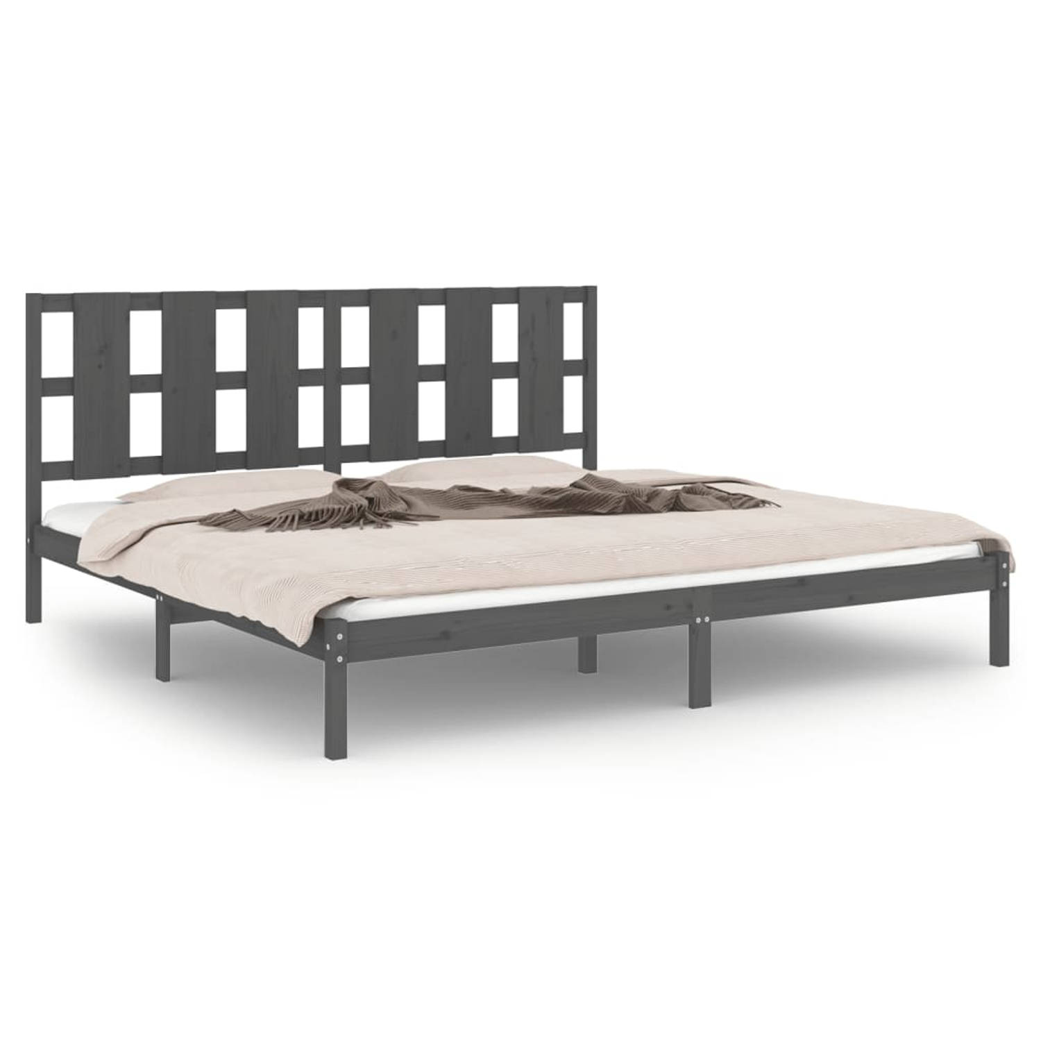 The Living Store Bedframe massief grenenhout grijs 200x200 cm - Bedframe - Bedframes - Bed - Bedbodem - Ledikant - Bed Frame - Massief Houten Bedframe - Slaapmeubel - Tweepersoonsb