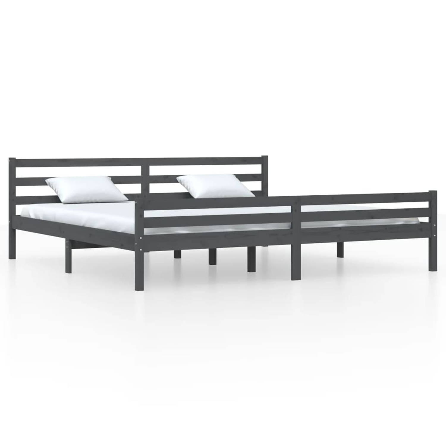 The Living Store Bedframe massief hout grijs 200x200 cm - Bedframe - Bedframes - Bed - Bedbodem - Ledikant - Bed Frame - Massief Houten Bedframe - Slaapmeubel - Tweepersoonsbed - B