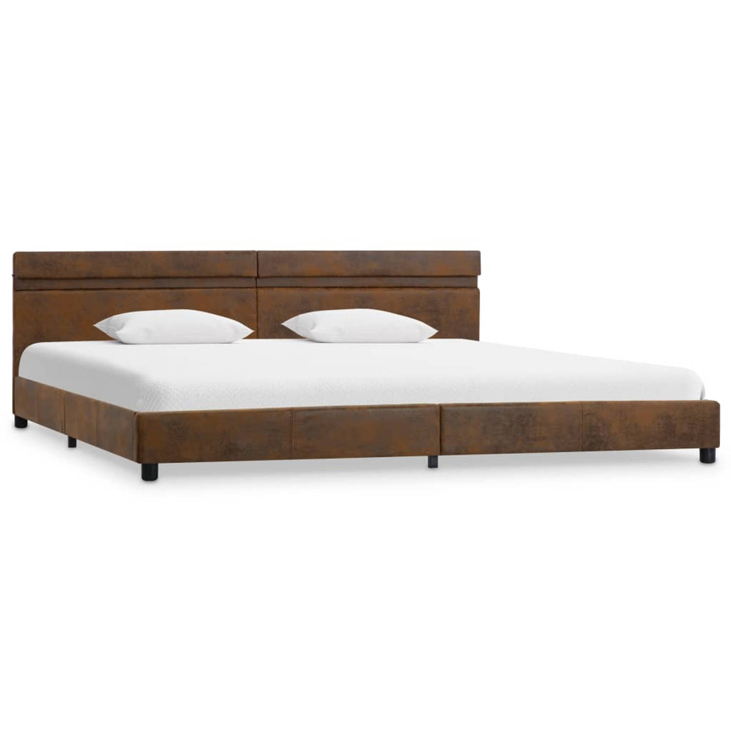 The Living Store Bedframe met LED stof bruin 180x200 cm - Bed