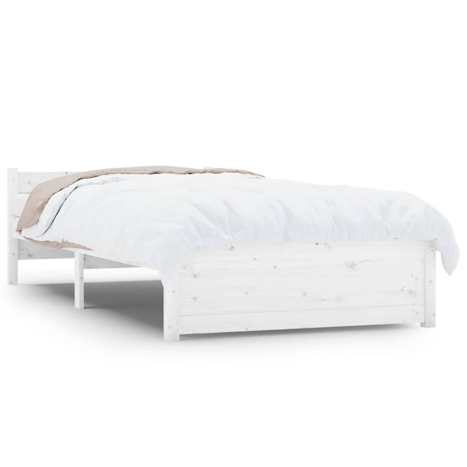 The Living Store Bedframe massief hout wit 75x190 cm 2FT6 Small Single - Bedframe - Bedframes - Bed - Bedbodem - Ledikant - Bed Frame - Massief Houten Bedframe - Slaapmeubel - Eenp