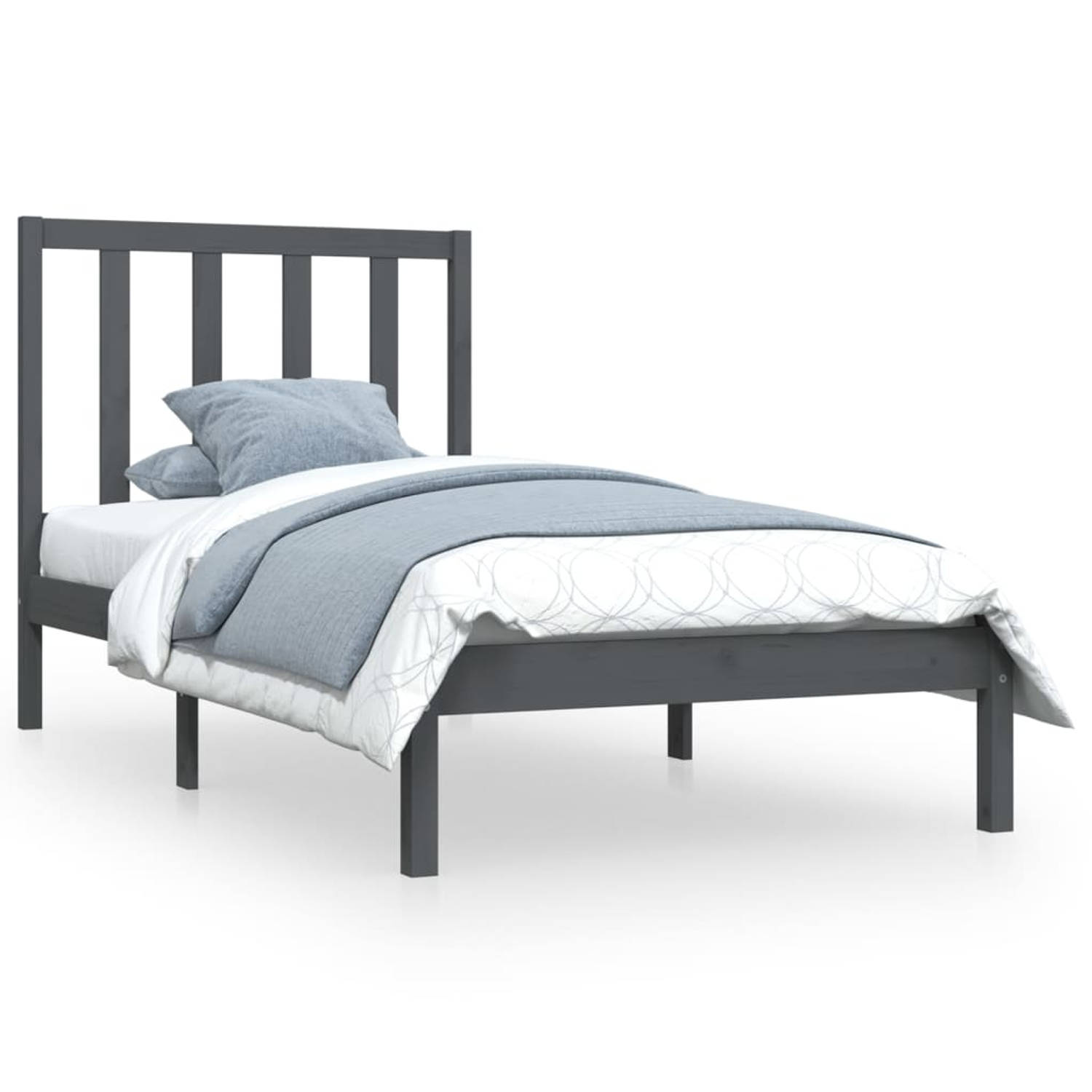 The Living Store Bedframe massief grenenhout grijs 90x200 cm - Bedframe - Bedframes - Bed - Bedbodem - Ledikant - Bed Frame - Massief Houten Bedframe - Slaapmeubel - Bedden - Bedbo