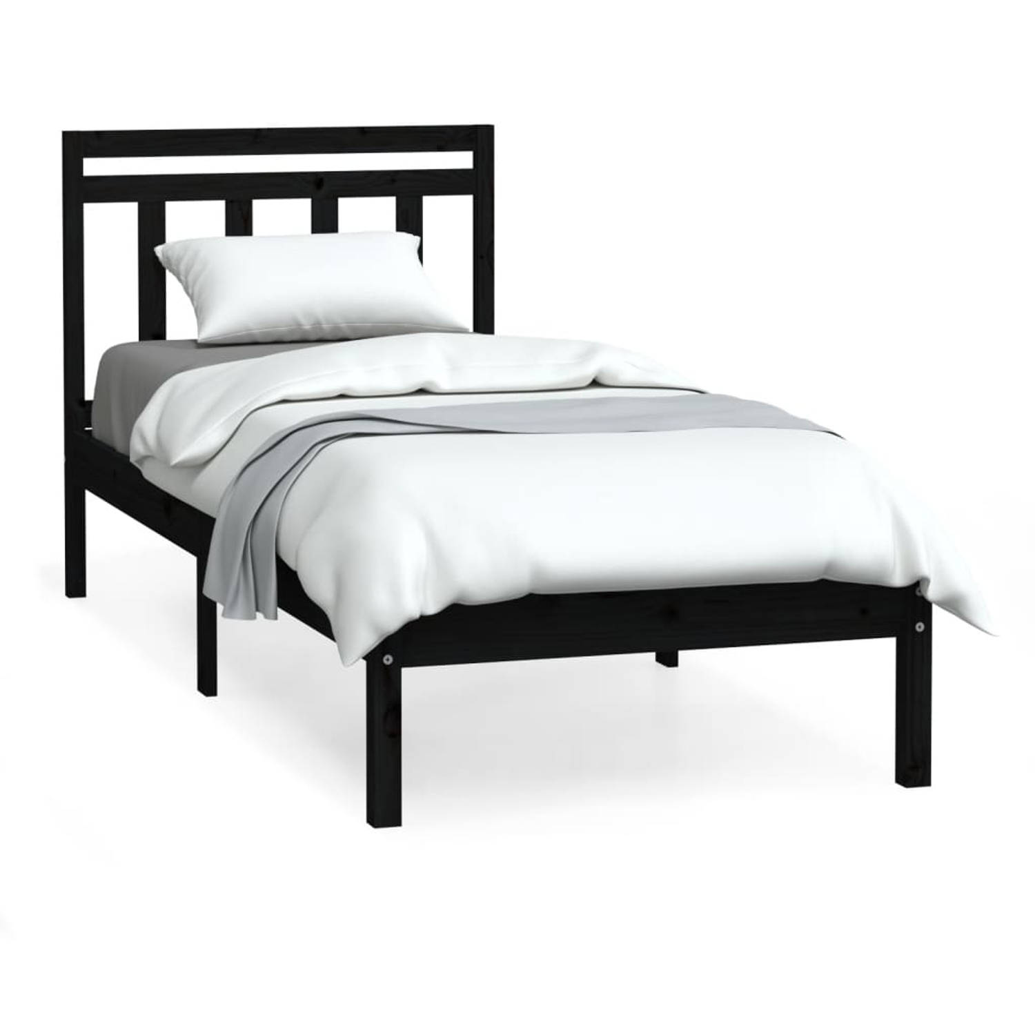 The Living Store Bedframe massief hout zwart 90x190 cm 3FT single - Bedframe - Bedframes - Eenpersoonsbed - Bed - Bedombouw - Frame - Bed Frame - Ledikant - Bedframe Met Hoofdeinde