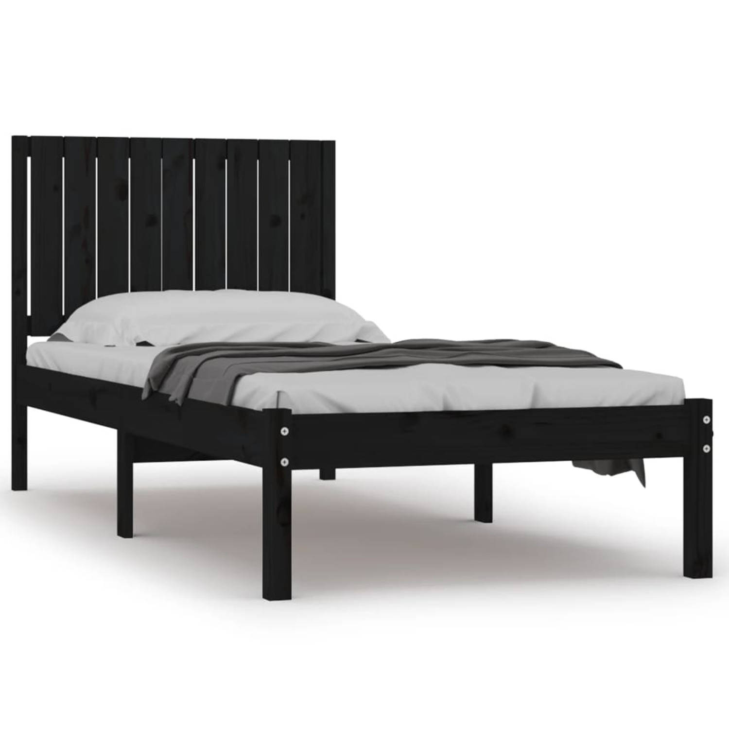 The Living Store Bedframe massief grenenhout zwart 90x200 cm - Bedframe - Bedframes - Bed - Bedbodem - Ledikant - Bed Frame - Massief Houten Bedframe - Slaapmeubel - Eenpersoonsbed