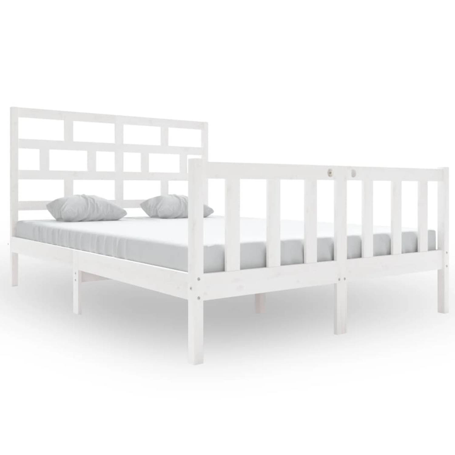 The Living Store Bedframe massief grenenhout wit 120x200 cm - Bedframe - Bedframes - Bed - Bedbodem - Ledikant - Bed Frame - Massief Houten Bedframe - Slaapmeubel - Tweepersoonsbed