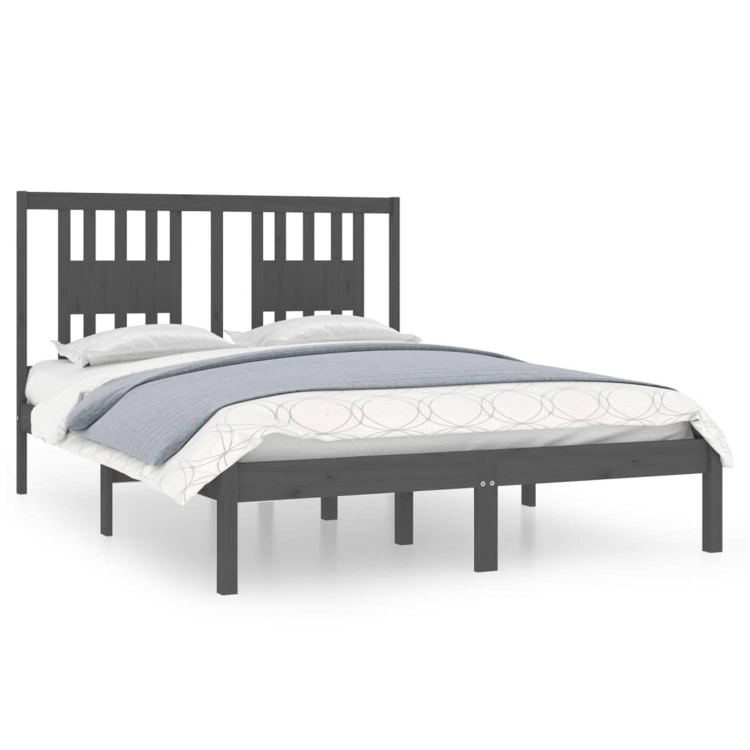 The Living Store Bedframe massief grenenhout grijs 120x200 cm - Bedframe - Bedframes - Tweepersoonsbed - Bed - Bedombouw - Dubbel Bed - Frame - Bed Frame - Ledikant - Houten Bedfra