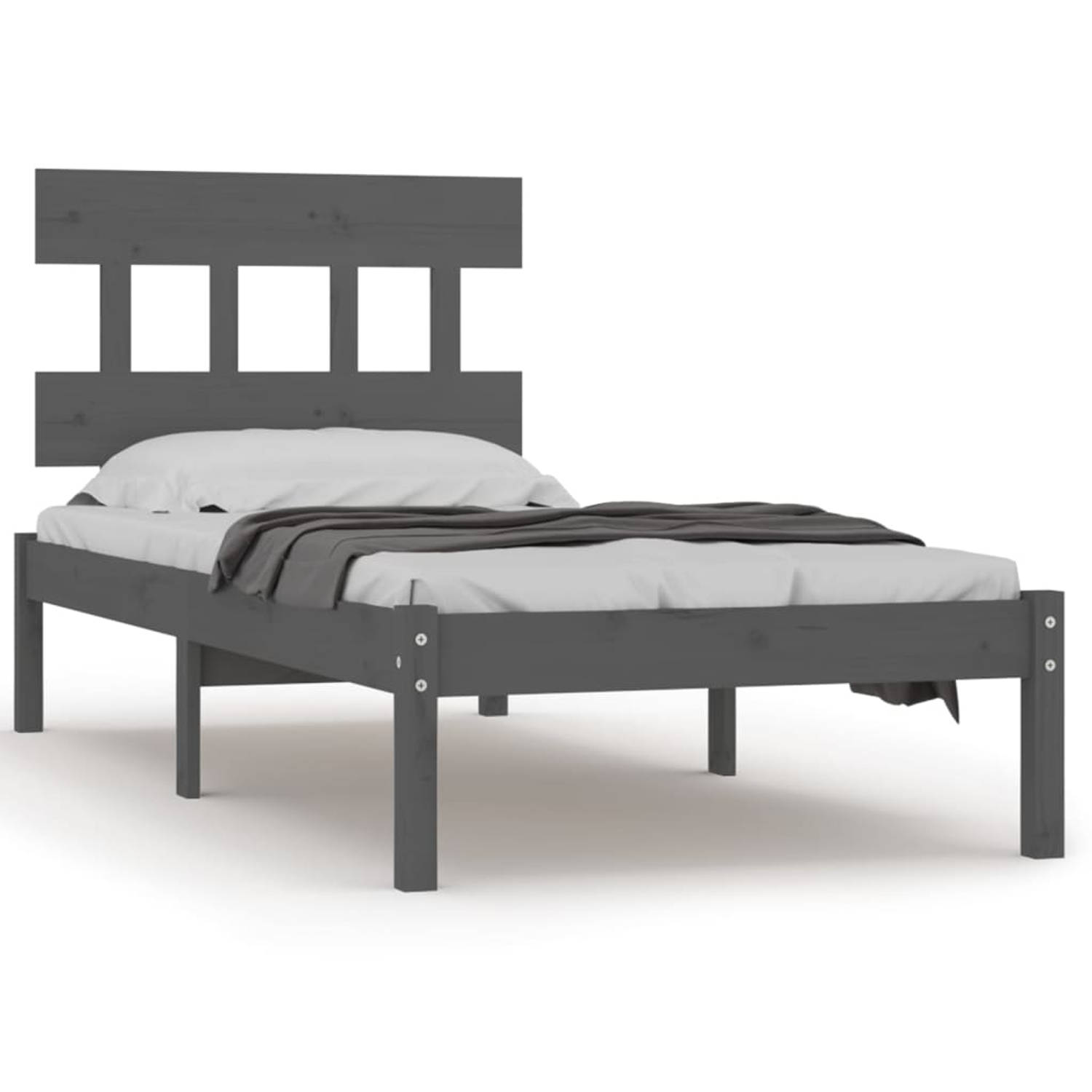 The Living Store Bedframe massief hout grijs 90x200 cm - Bedframe - Bedframes - Eenpersoonsbed - Bed - Bedombouw - Frame - Bed Frame - Ledikant - Bedframe Met Hoofdeinde - Eenperso