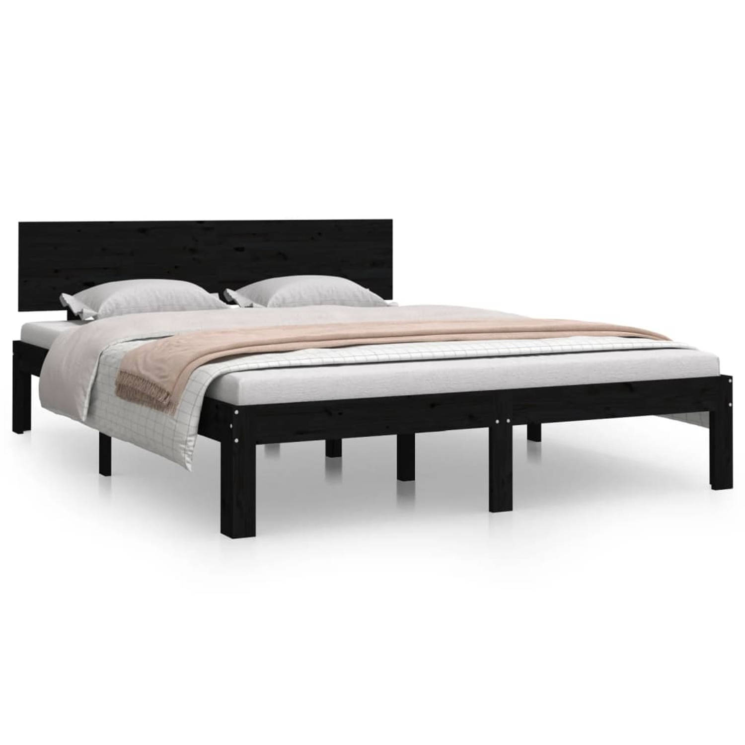 The Living Store Bedframe massief grenenhout zwart 140x190 cm - Bedframe - Bedframes - Bed - Bedbodem - Ledikant - Bed Frame - Massief Houten Bedframe - Slaapmeubel - Tweepersoonsb