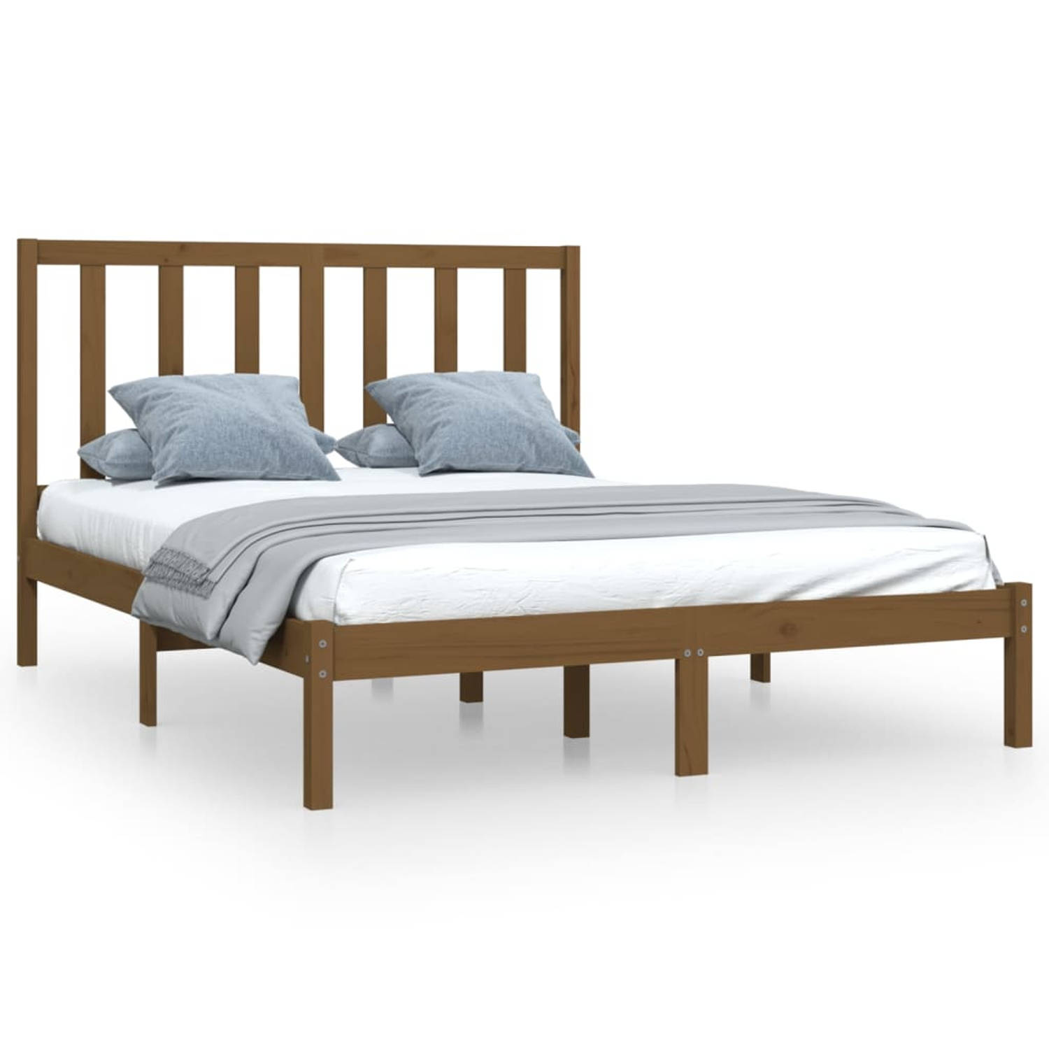 The Living Store Bedframe massief grenenhout honingbruin 140x190 cm - Bedframe - Bedframes - Bed - Bedbodem - Ledikant - Bed Frame - Massief Houten Bedframe - Slaapmeubel - Bedden