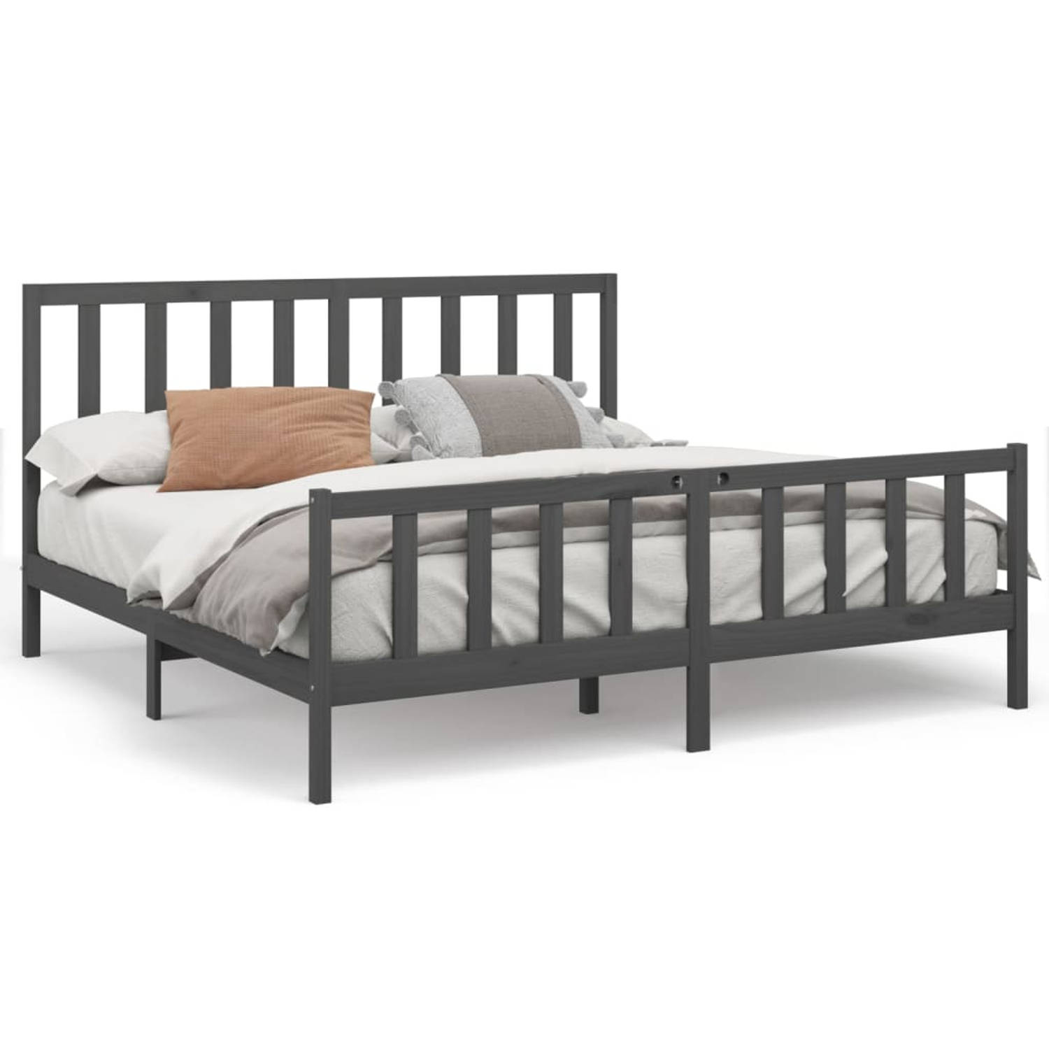 The Living Store Bedframe massief grenenhout grijs 200x200 cm - Bedframe - Bedframes - Bed - Bedbodem - Ledikant - Bed Frame - Massief Houten Bedframe - Slaapmeubel - Tweepersoonsb