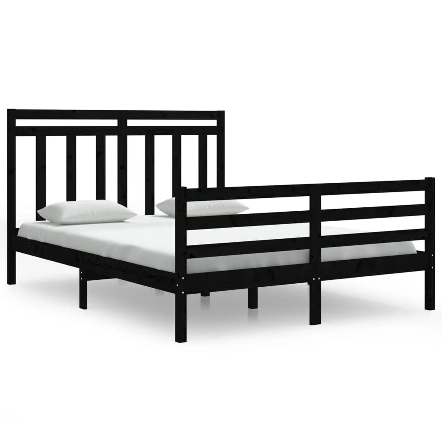 The Living Store Bedframe massief hout zwart 150x200 cm 5FT King Size - Bedframe - Bedframes - Tweepersoonsbed - Bed - Bedombouw - Dubbel Bed - Frame - Bed Frame - Ledikant - Houte
