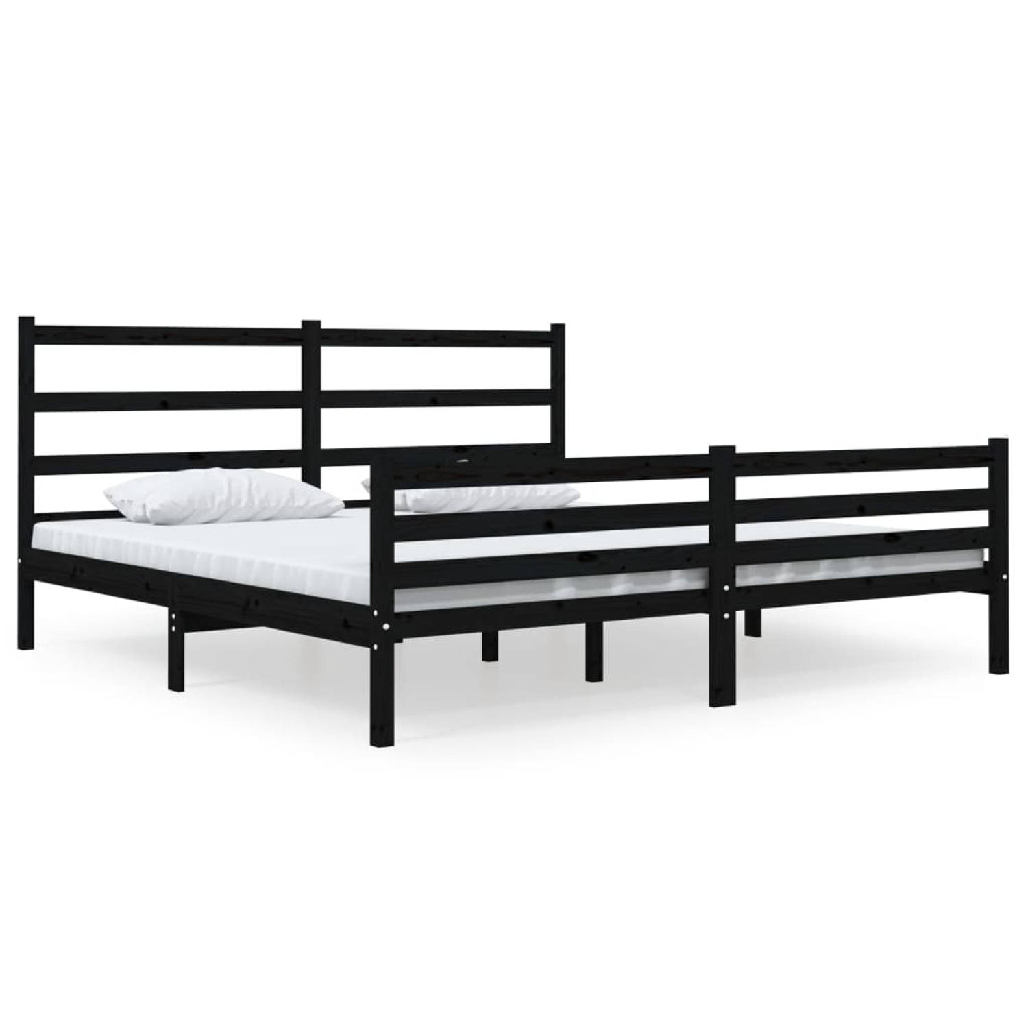 The Living Store Bedframe massief grenenhout zwart 180x200 cm 6FT Super King - Bedframe - Bedframes - Tweepersoonsbed - Bed - Bedombouw - Dubbel Bed - Frame - Bed Frame - Ledikant