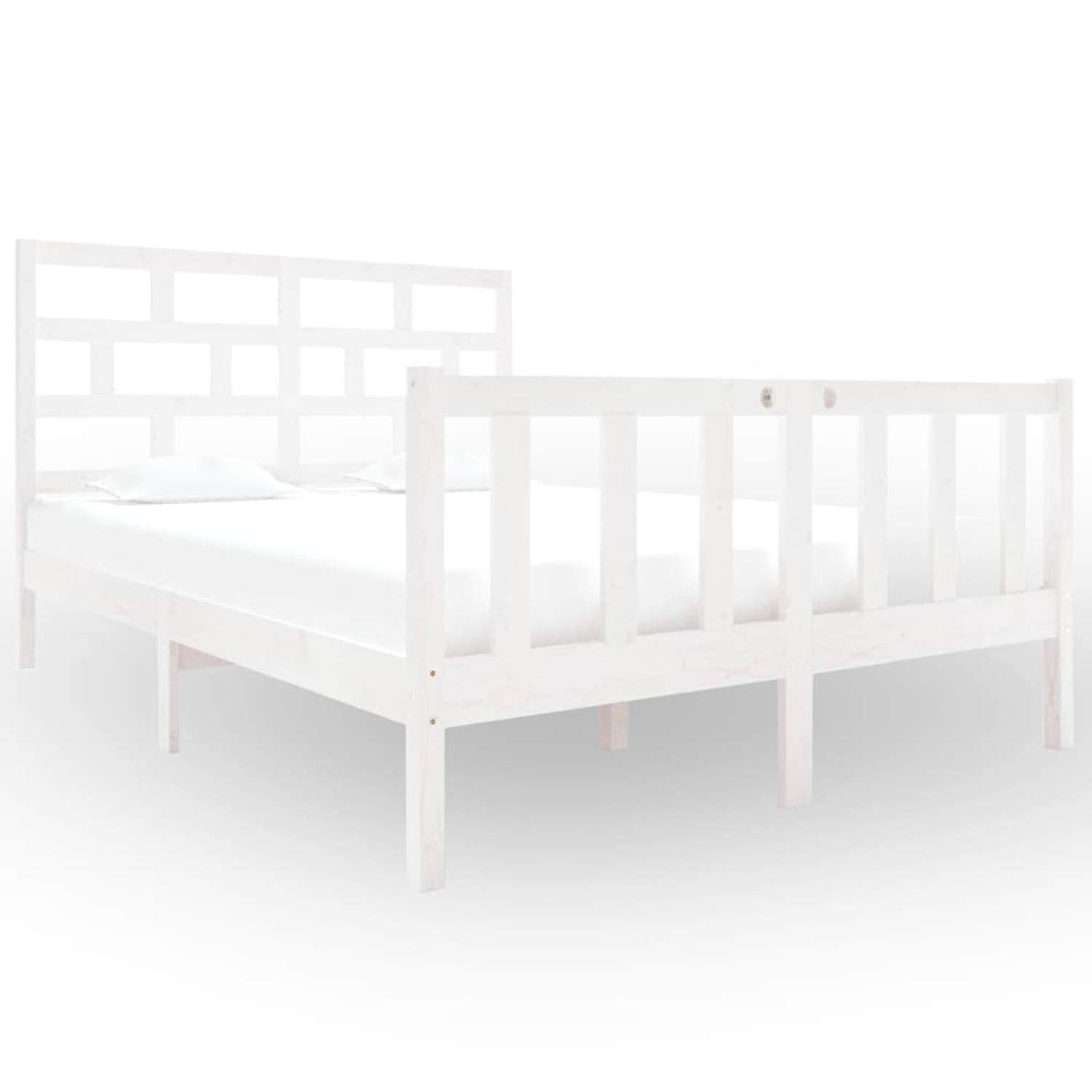 The Living Store Bedframe massief grenenhout wit 135x190 cm 4FT6 Double - Bedframe - Bedframes - Bed - Bedbodem - Ledikant - Bed Frame - Massief Houten Bedframe - Slaapmeubel - Twe