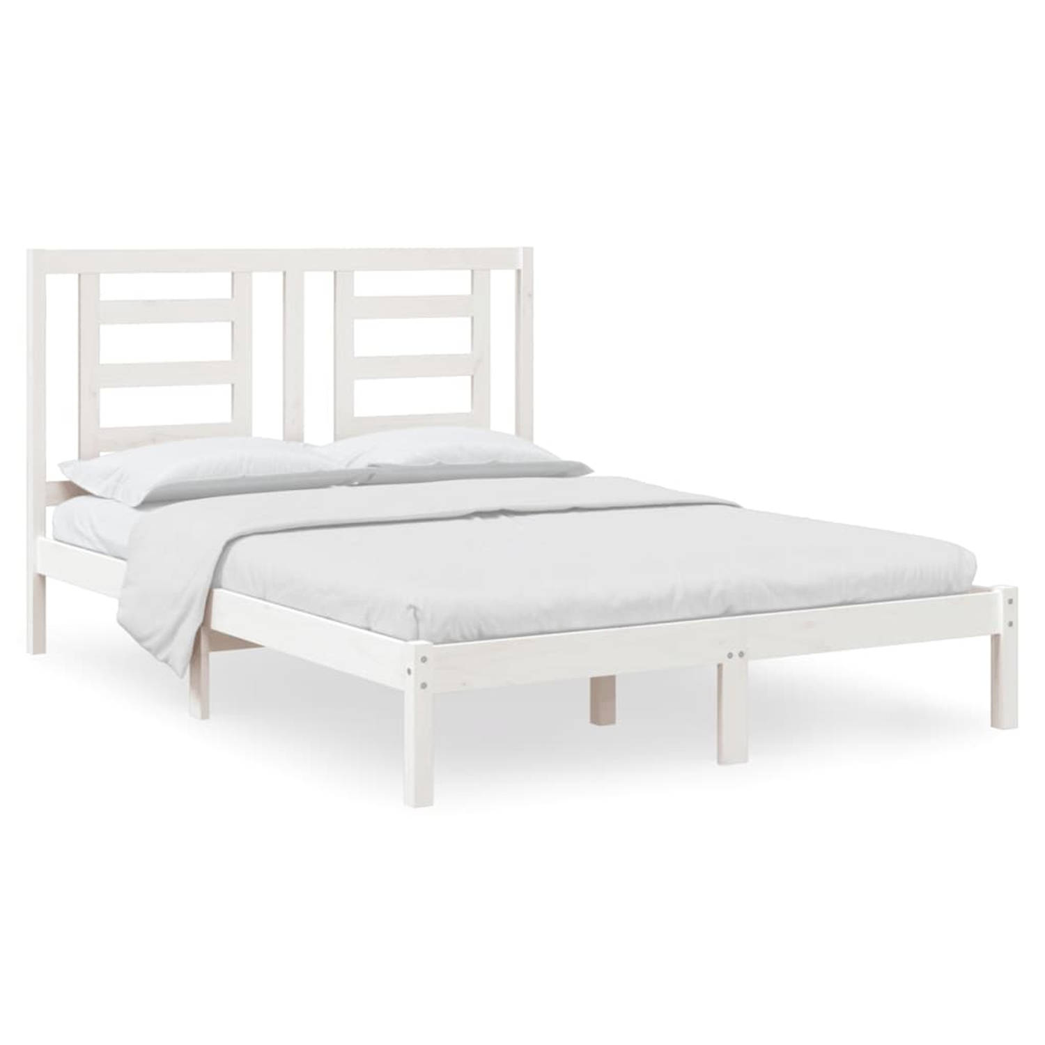 The Living Store Bedframe massief grenenhout wit 140x190 cm - Bedframe - Bedframes - Bed - Bedbodem - Ledikant - Bed Frame - Massief Houten Bedframe - Slaapmeubel - Tweepersoonsbed