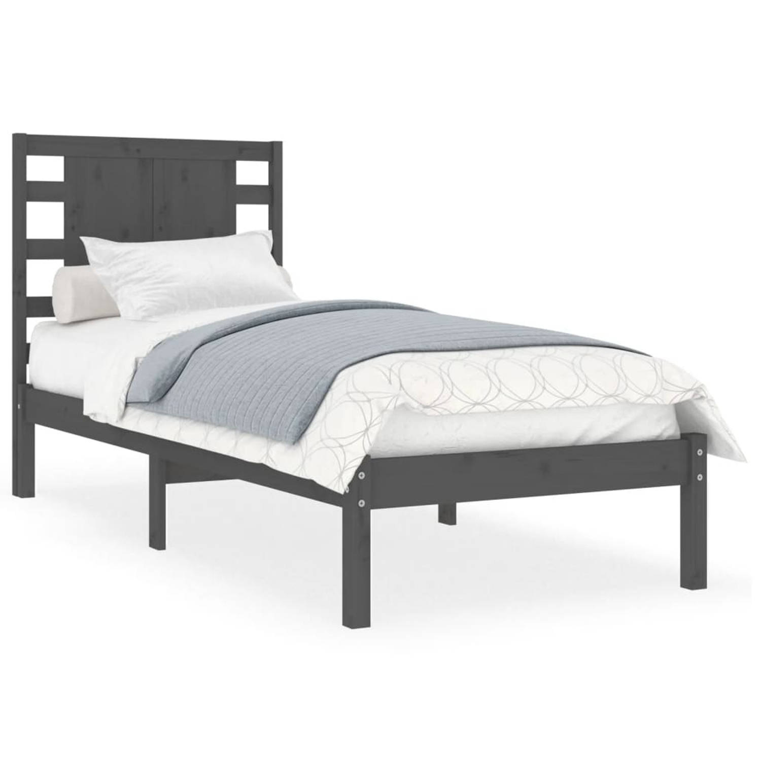 The Living Store Bedframe massief hout grijs 90x190 cm 3FT Single - Bedframe - Bedframes - Eenpersoonsbed - Bed - Bedombouw - Ledikant - Houten Bedframe - Eenpersoonsbedden - Bedde