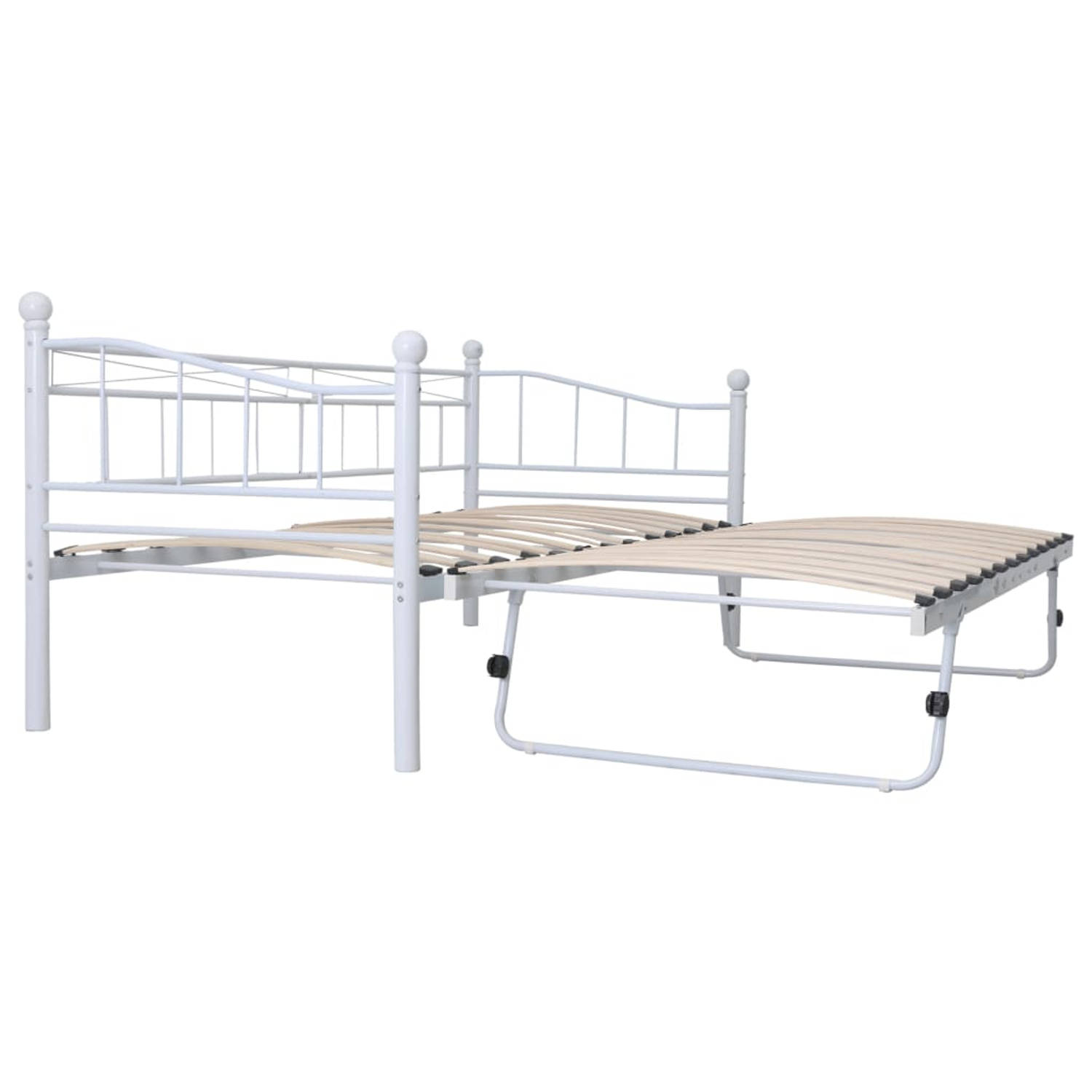 The Living Store Bedframe staal wit 180x200/90x200 cm - Bed