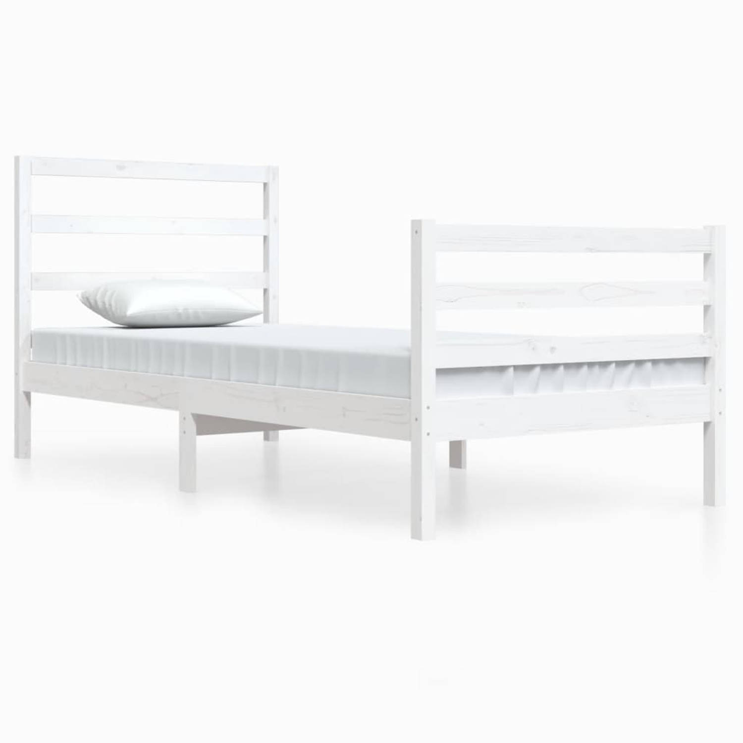 The Living Store Bedframe massief grenenhout wit 90x200 cm - Bedframe - Bedframes - Bed - Bedbodem - Ledikant - Bed Frame - Massief Houten Bedframe - Slaapmeubel - Bedden - Bedbode