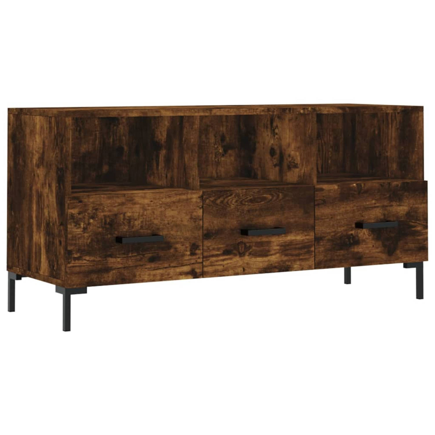The Living Store Tv-meubel 102x36x50 cm bewerkt hout gerookt eikenkleurig - Kast