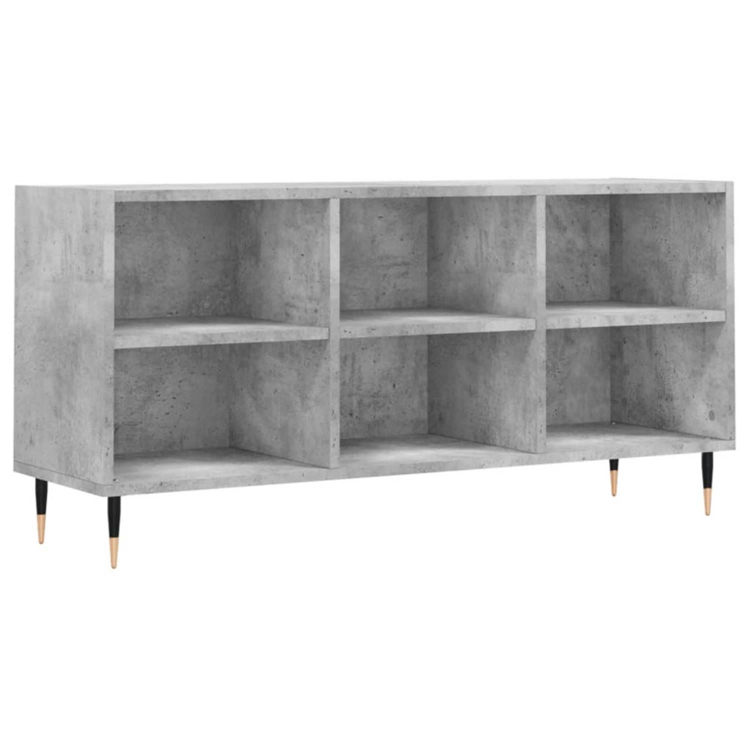 The Living Store TV-meubel Betongrijs - Praktische Opbergruimte - 103.5 x 30 x 50 cm - Stevig Houten Materiaal